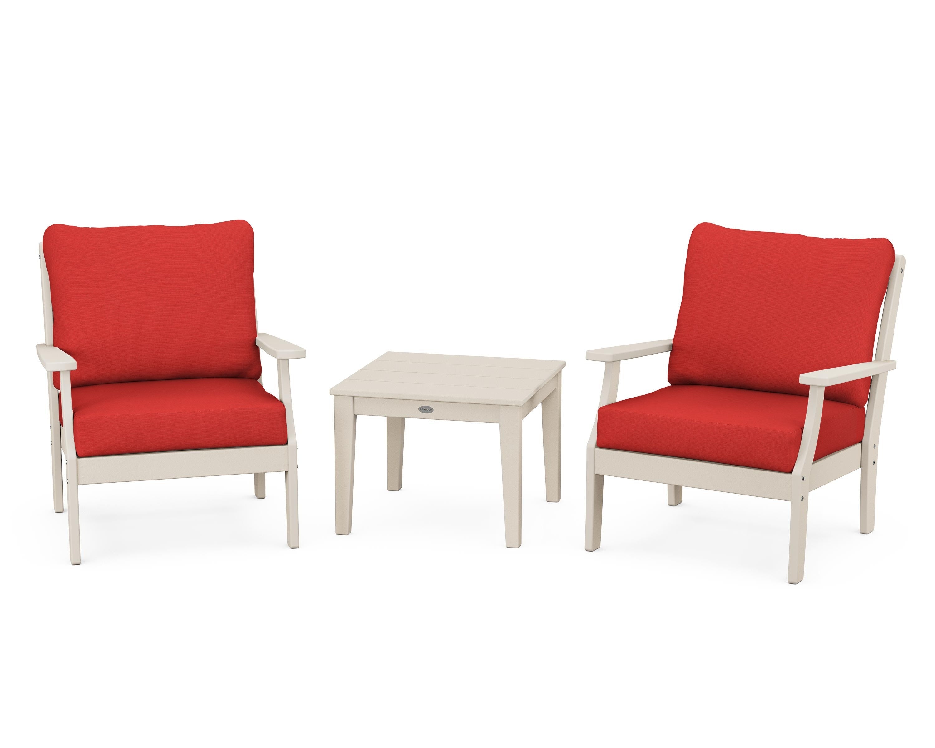 POLYWOOD Braxton 3-Piece Deep Seating Set in Sand / Crimson Linen
