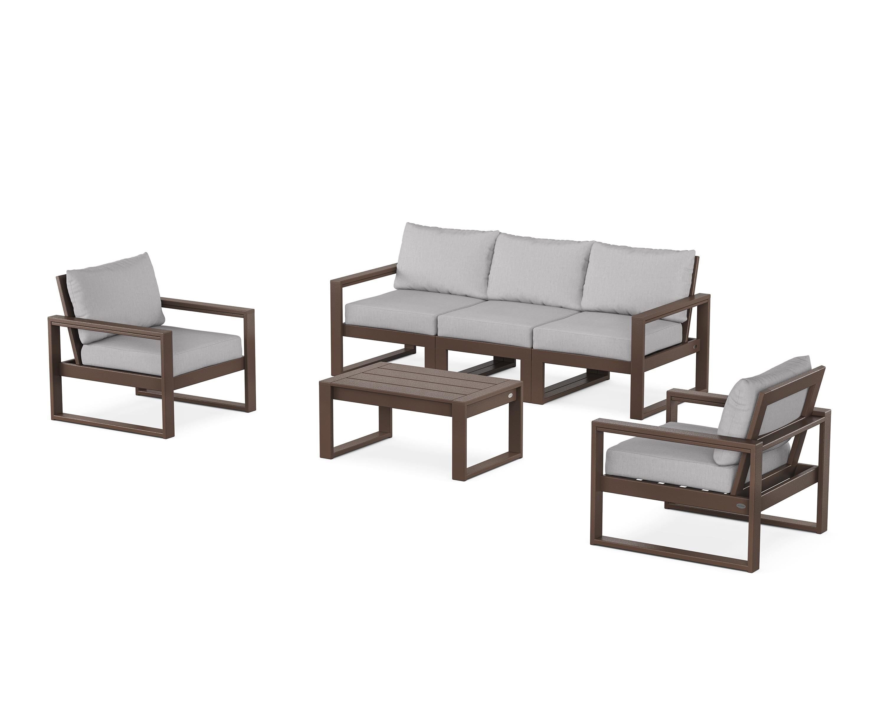 POLYWOOD EDGE Sectional 4-Piece Deep Seating Set with Sofa in Mahogany / Granite