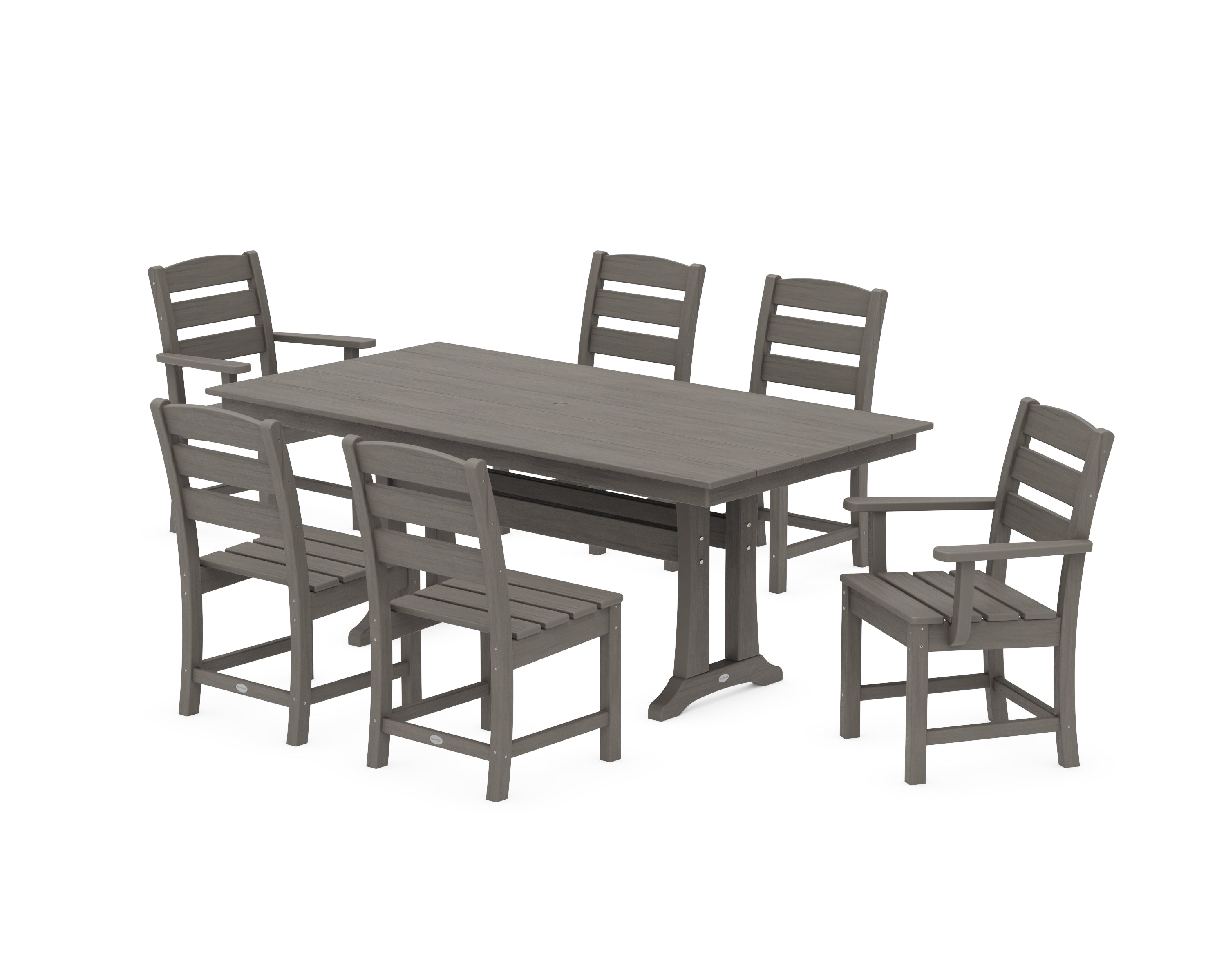 POLYWOOD Lakeside 7-Piece Farmhouse Dining Set with Trestle Legs in Driftwood