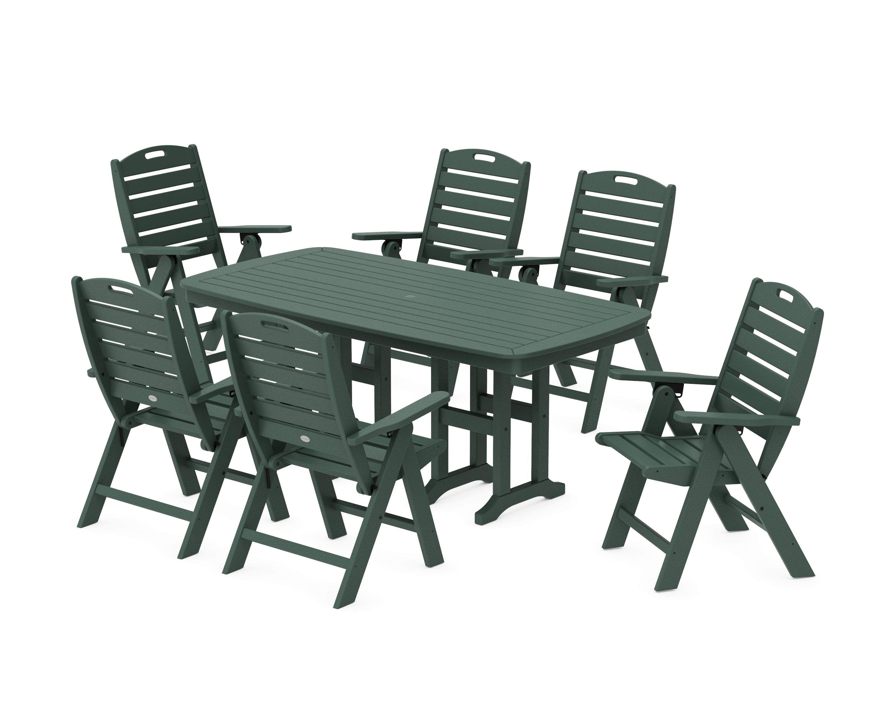 POLYWOOD Nautical Folding Highback Chair 7-Piece Dining Set in Green