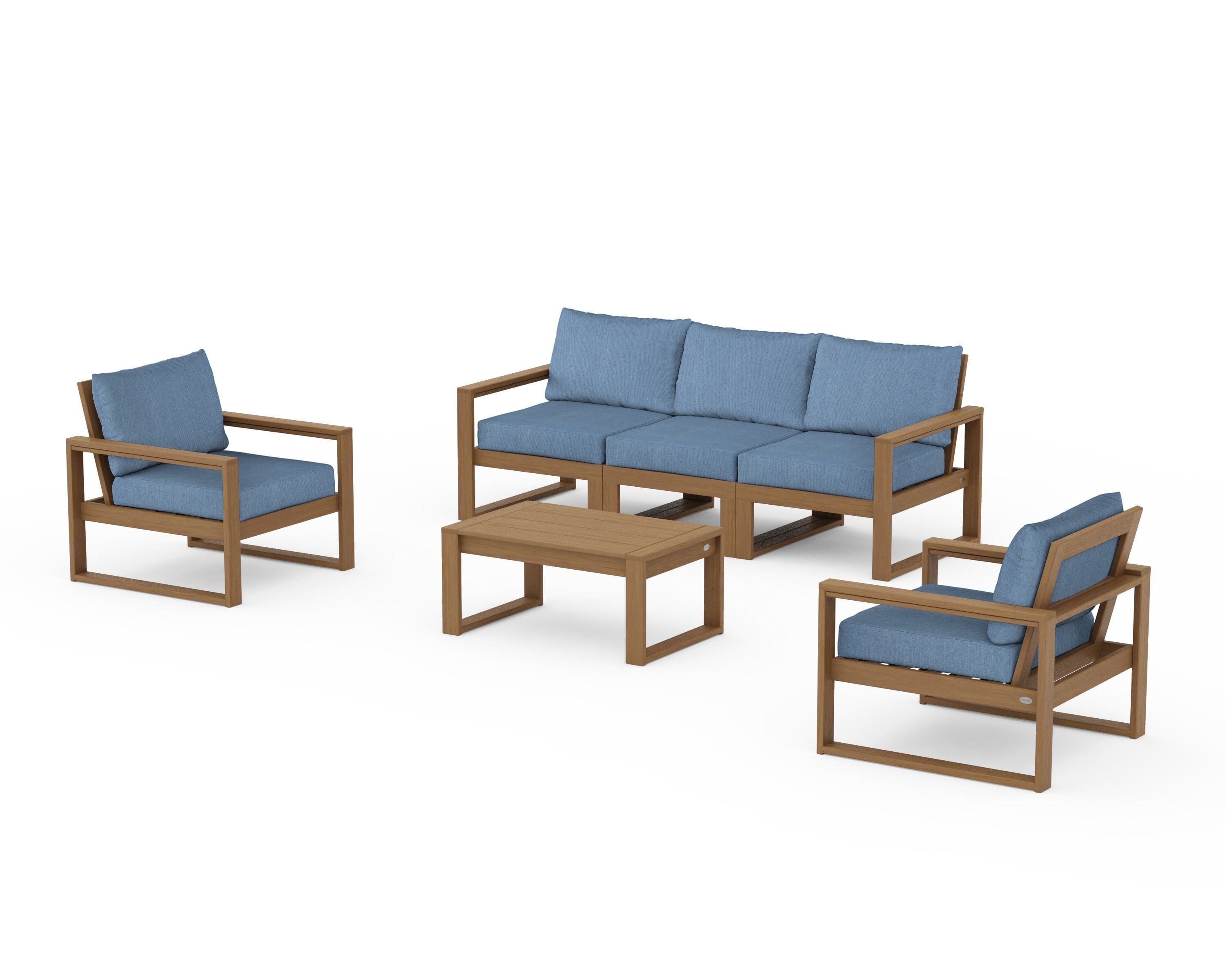 POLYWOOD EDGE Sectional 4-Piece Deep Seating Set with Sofa in Natural / Sky Blue