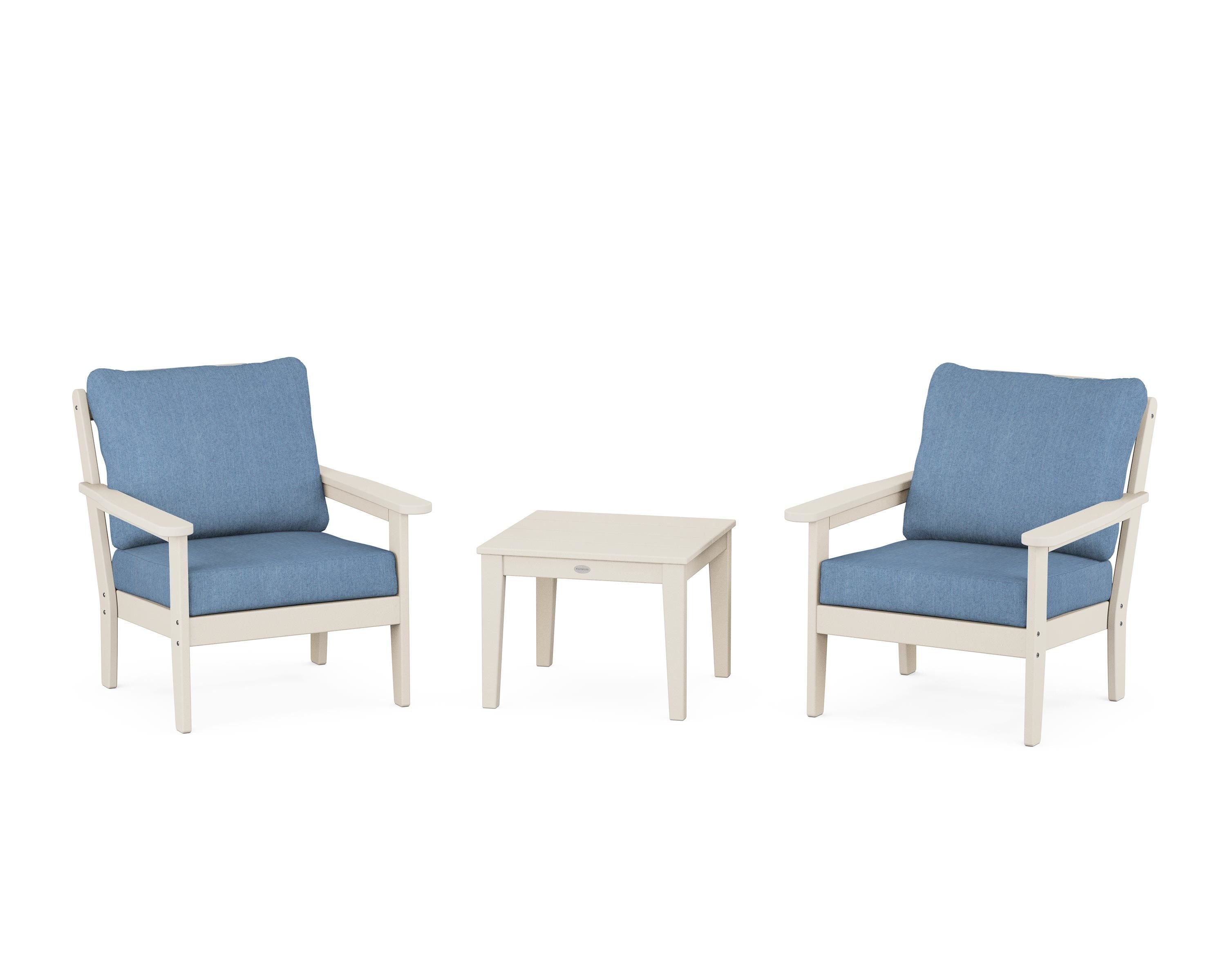 Country Living Cottage 3-Piece Deep Seating Set in Sand / Sky Blue
