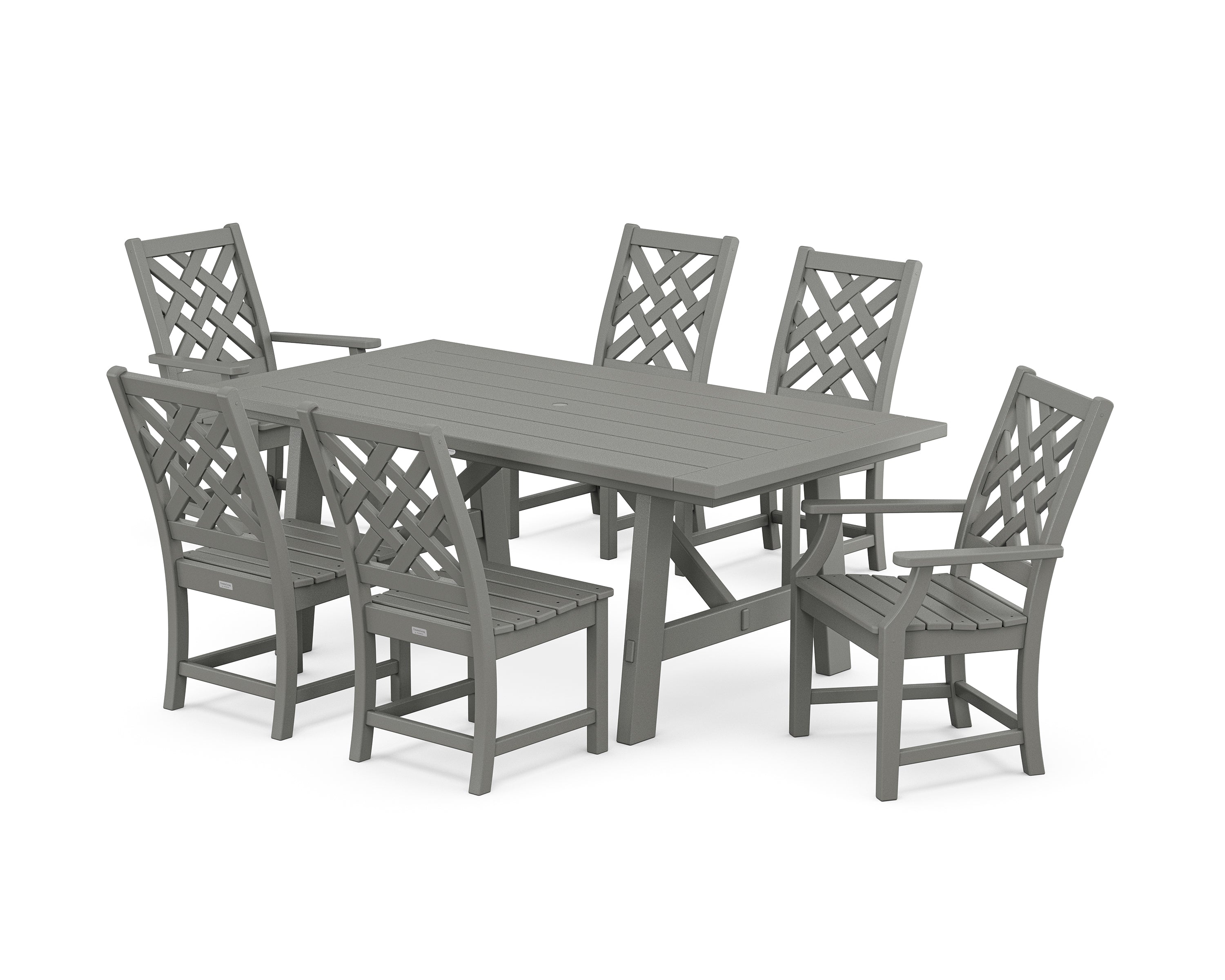 POLYWOOD Wovendale 7-Piece Rustic Farmhouse Dining Set in Slate Grey