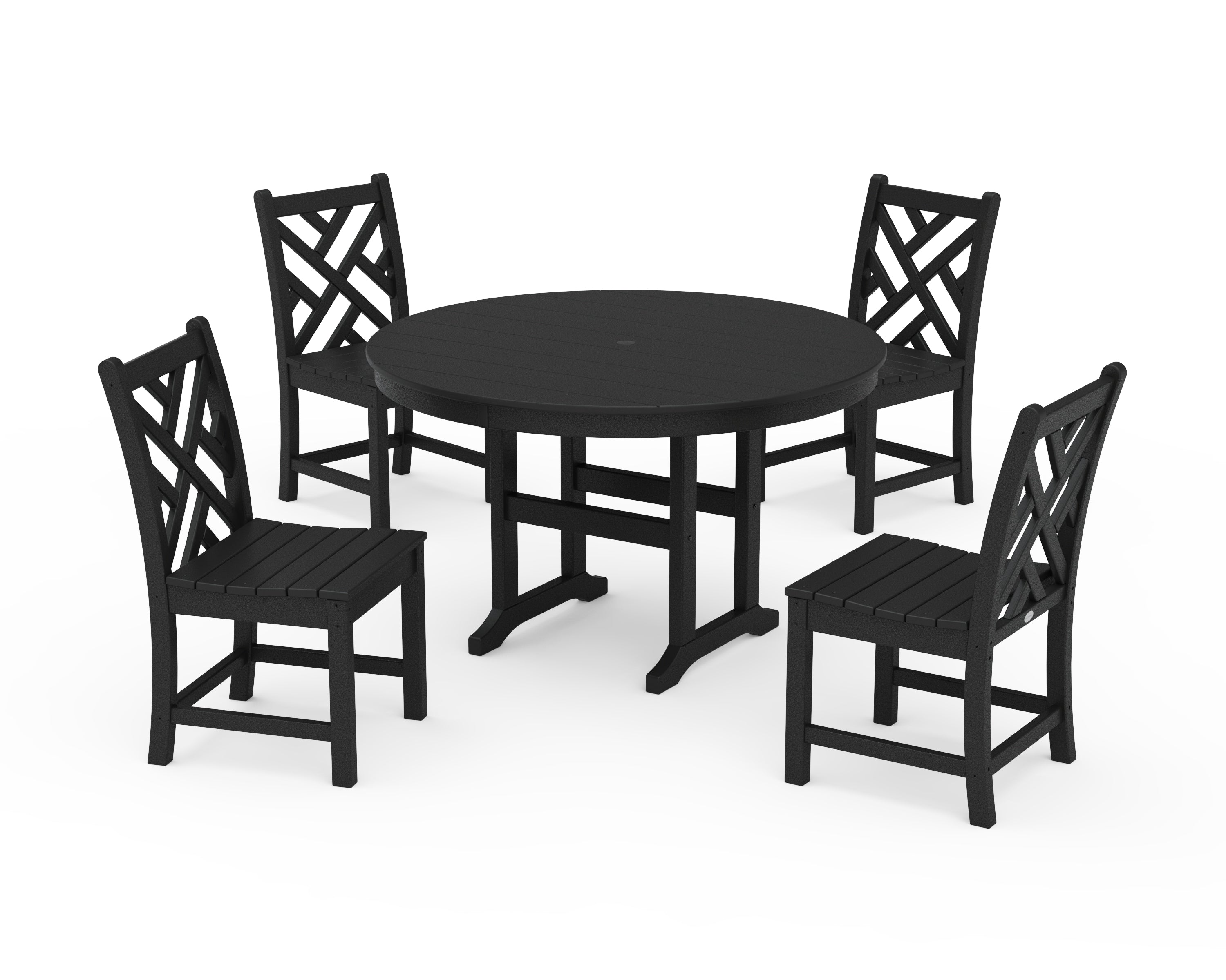 POLYWOOD Chippendale 5-Piece Round Farmhouse Side Chair Dining Set in Black