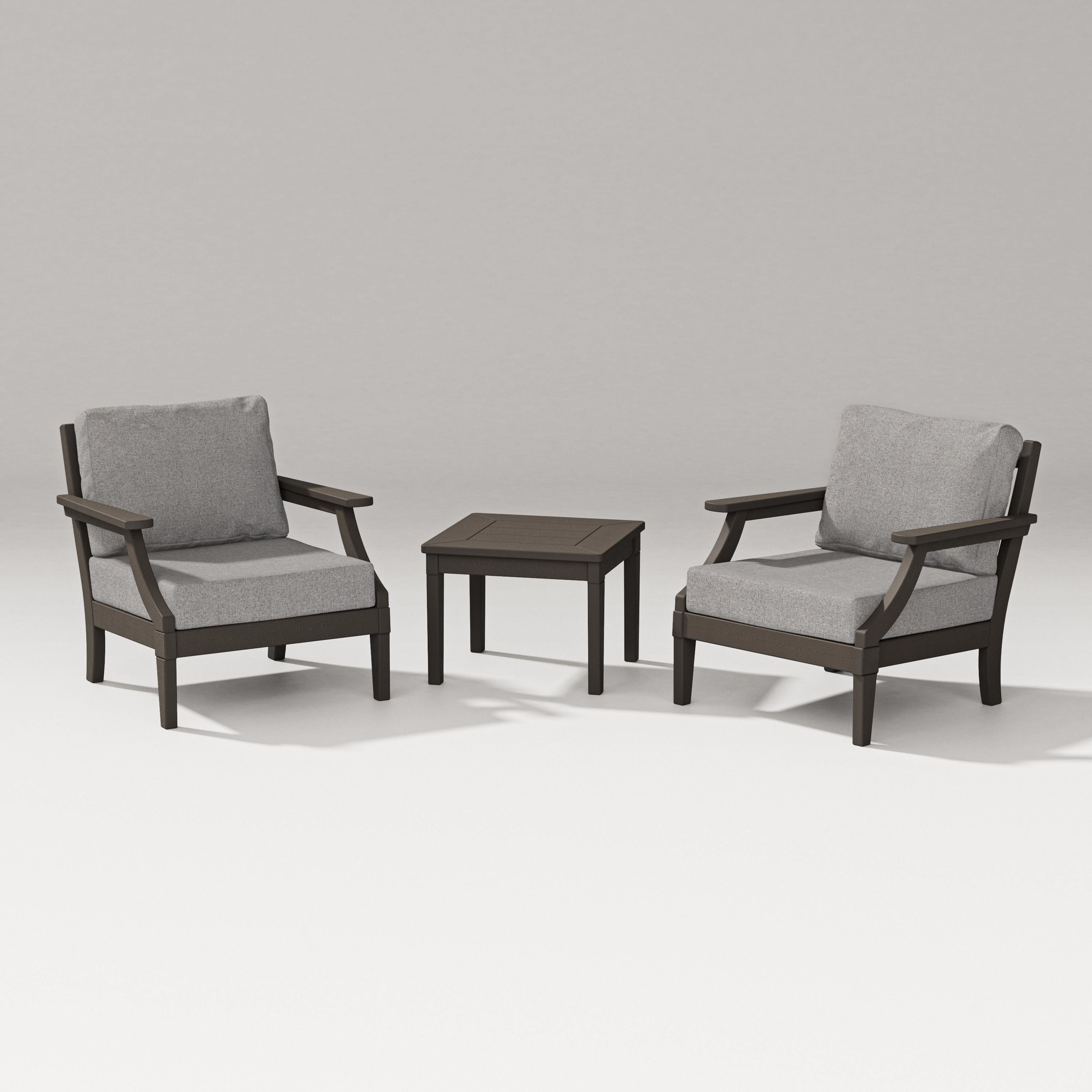 PW Designer Series Estate 3-Piece Lounge Chair Set in Vintage Coffee / Grey Mist
