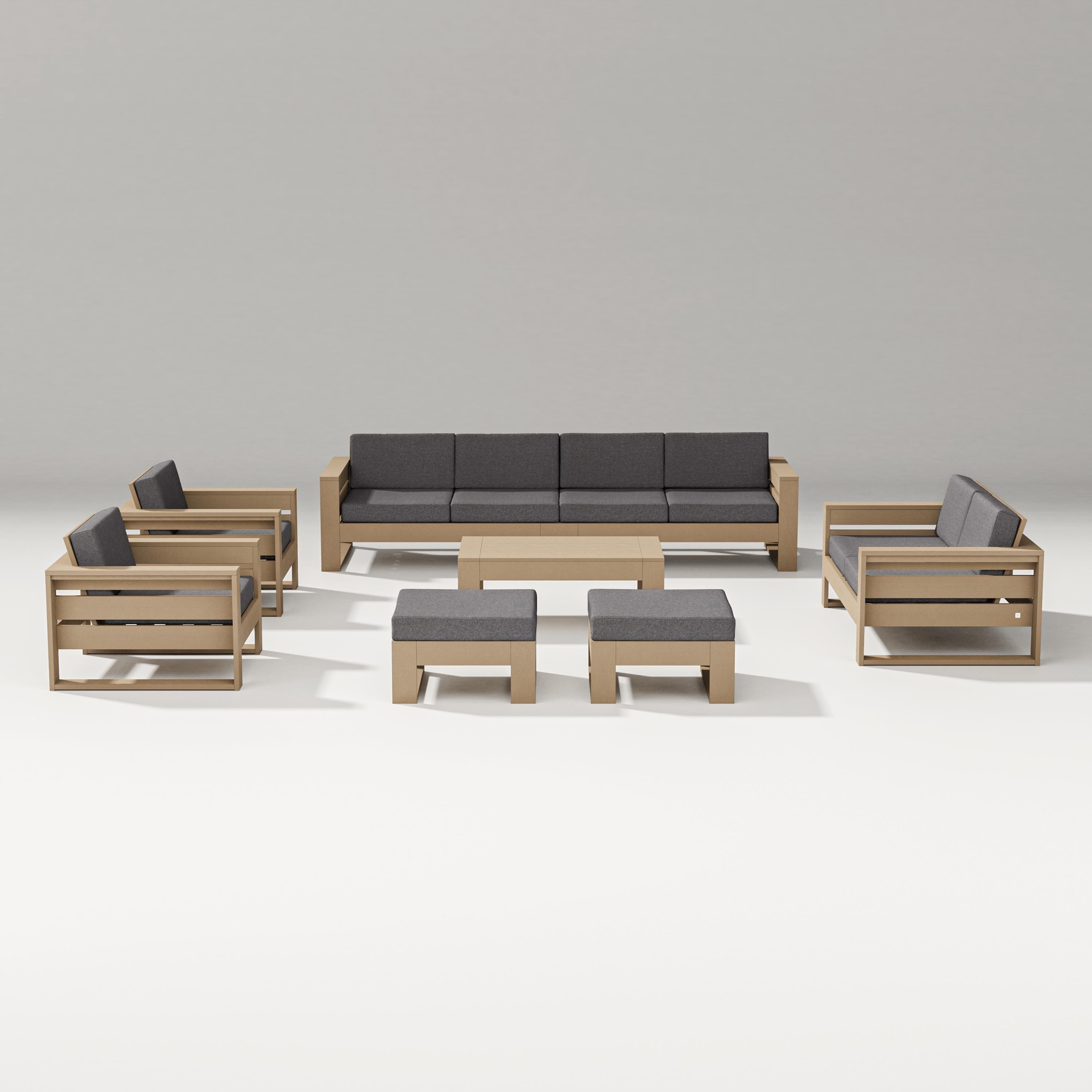 PW Designer Series Latitude 8-Piece Lounge Sofa Set in Vintage Sahara / Ash Charcoal
