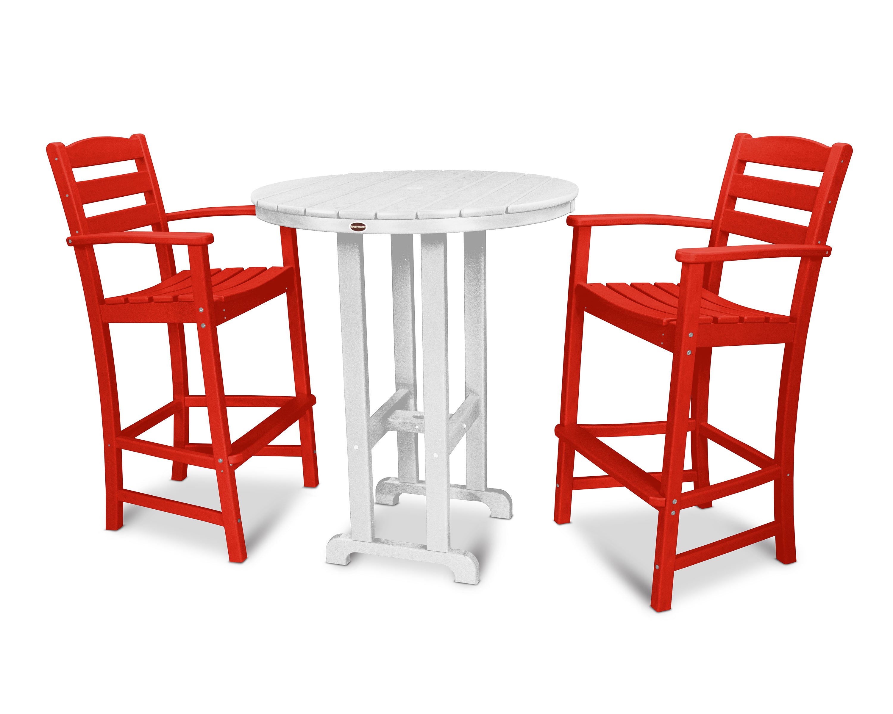 POLYWOOD® La Casa Café 3-Piece Round Farmhouse Bar Set in Sunset Red / White