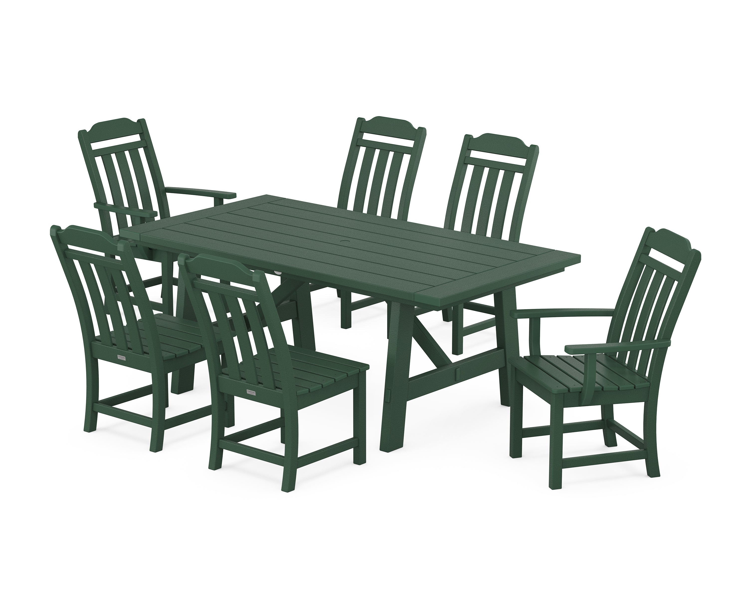 Polywood Country Living 7-Piece Rustic Farmhouse Dining Set in Green