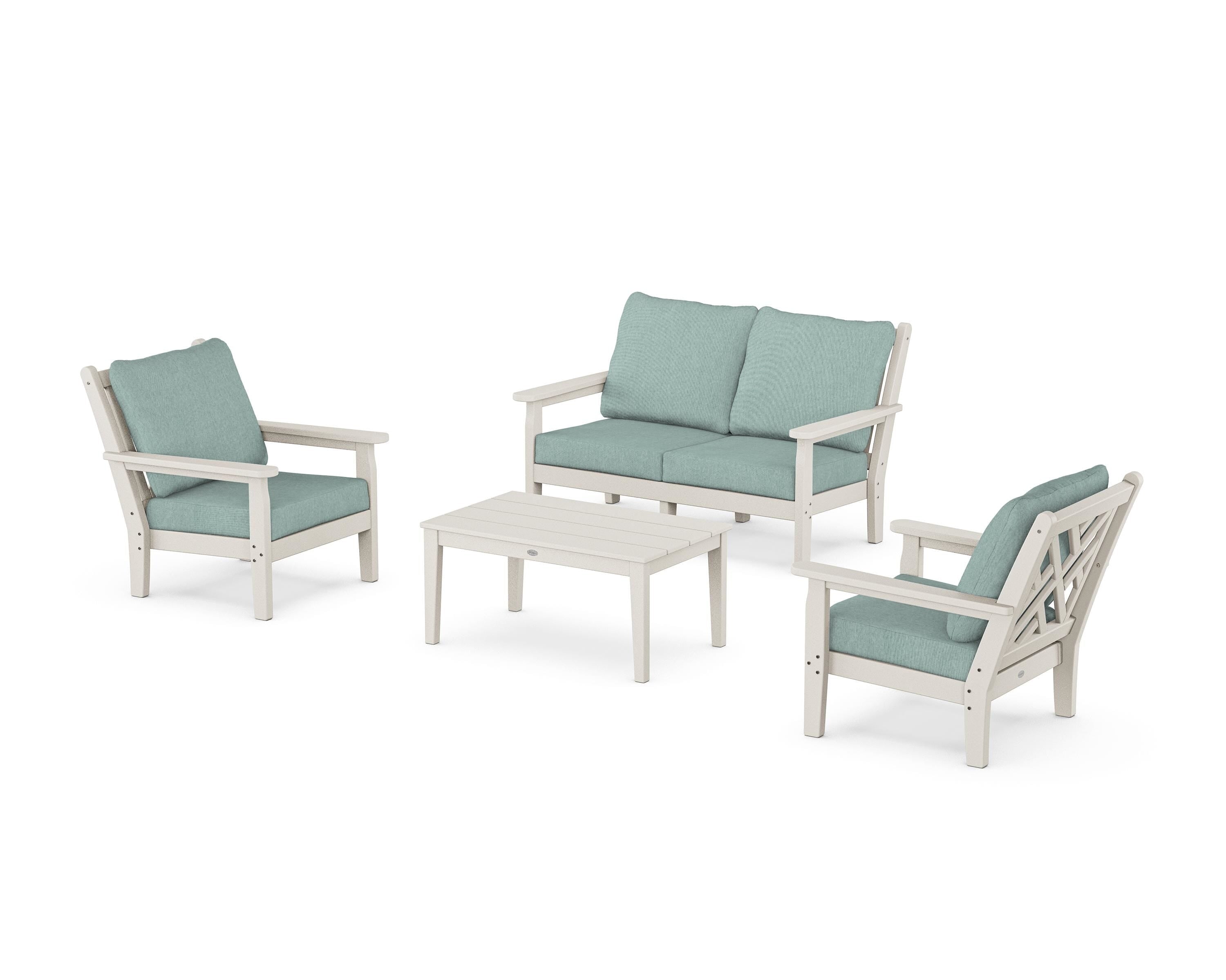 POLYWOOD Chippendale 4-Piece Deep Seating Set with Loveseat in Sand / Glacier Spa