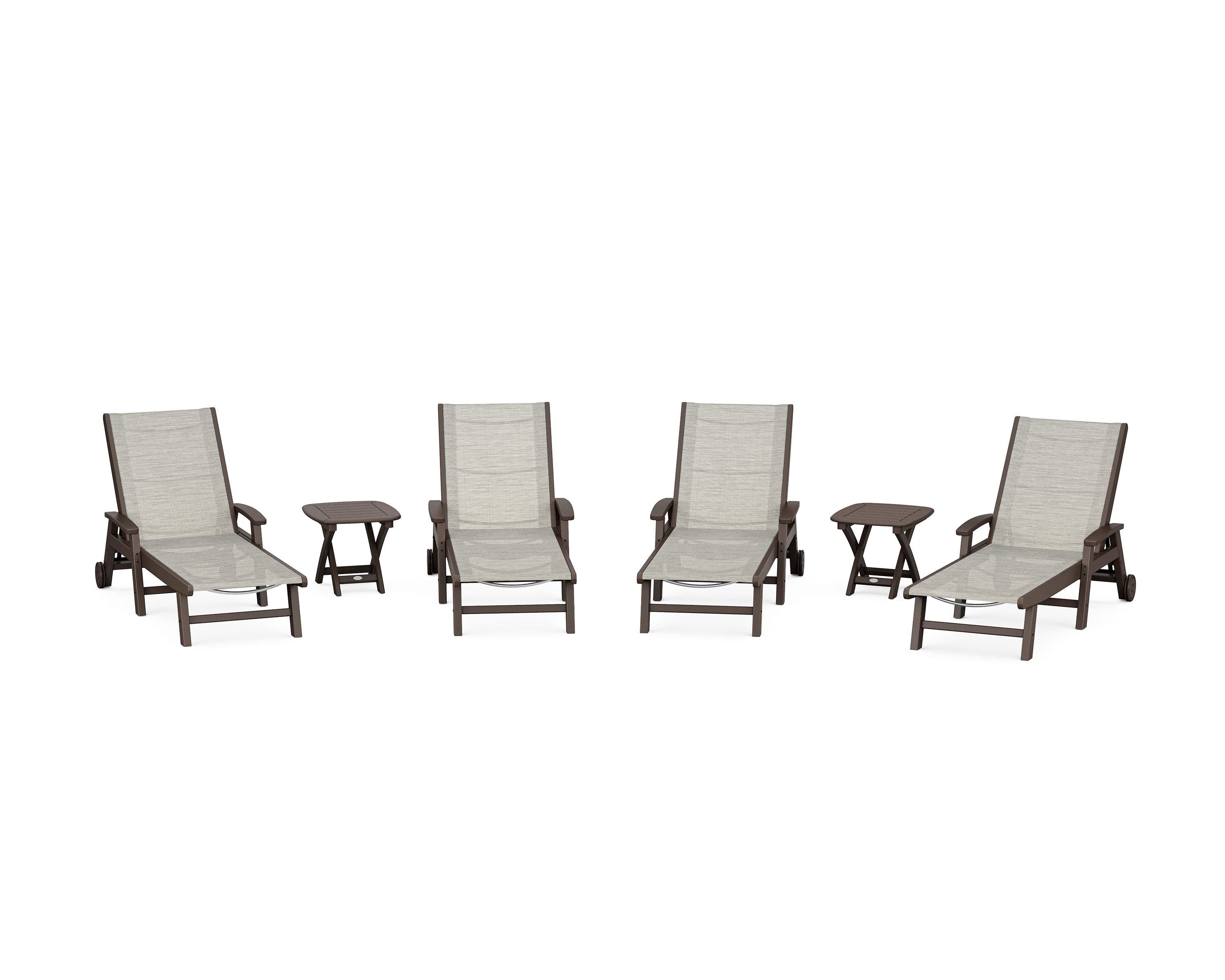 POLYWOOD Coastal Chaise 6-Piece Set with Wheels in Mahogany / Birch Sling
