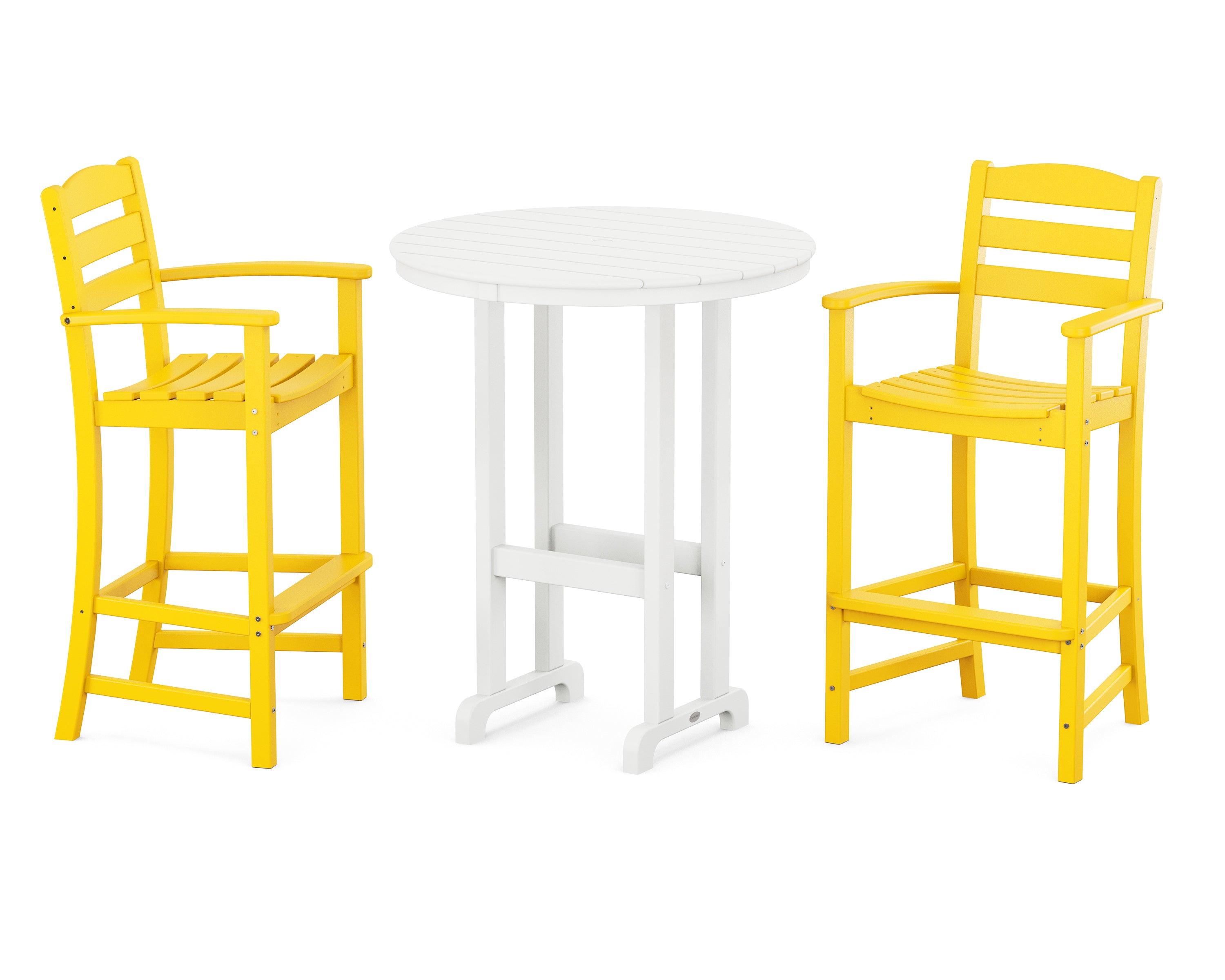 POLYWOOD® La Casa Café 3-Piece Round Farmhouse Bar Set in Lemon / White