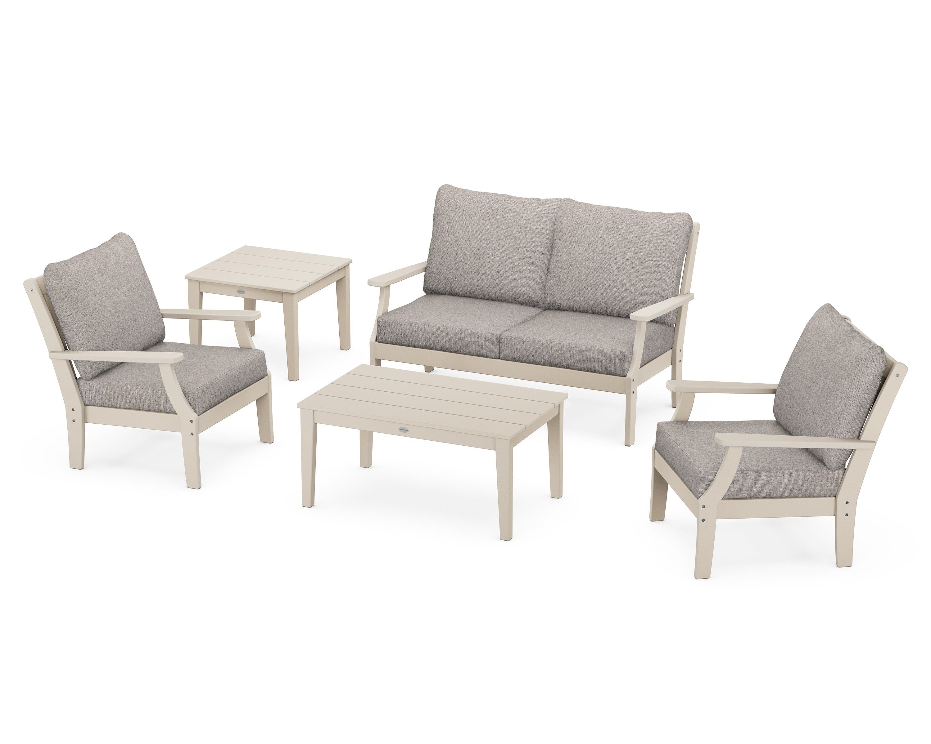 POLYWOOD Braxton 5-Piece Deep Seating Set in Sand / Weathered Tweed