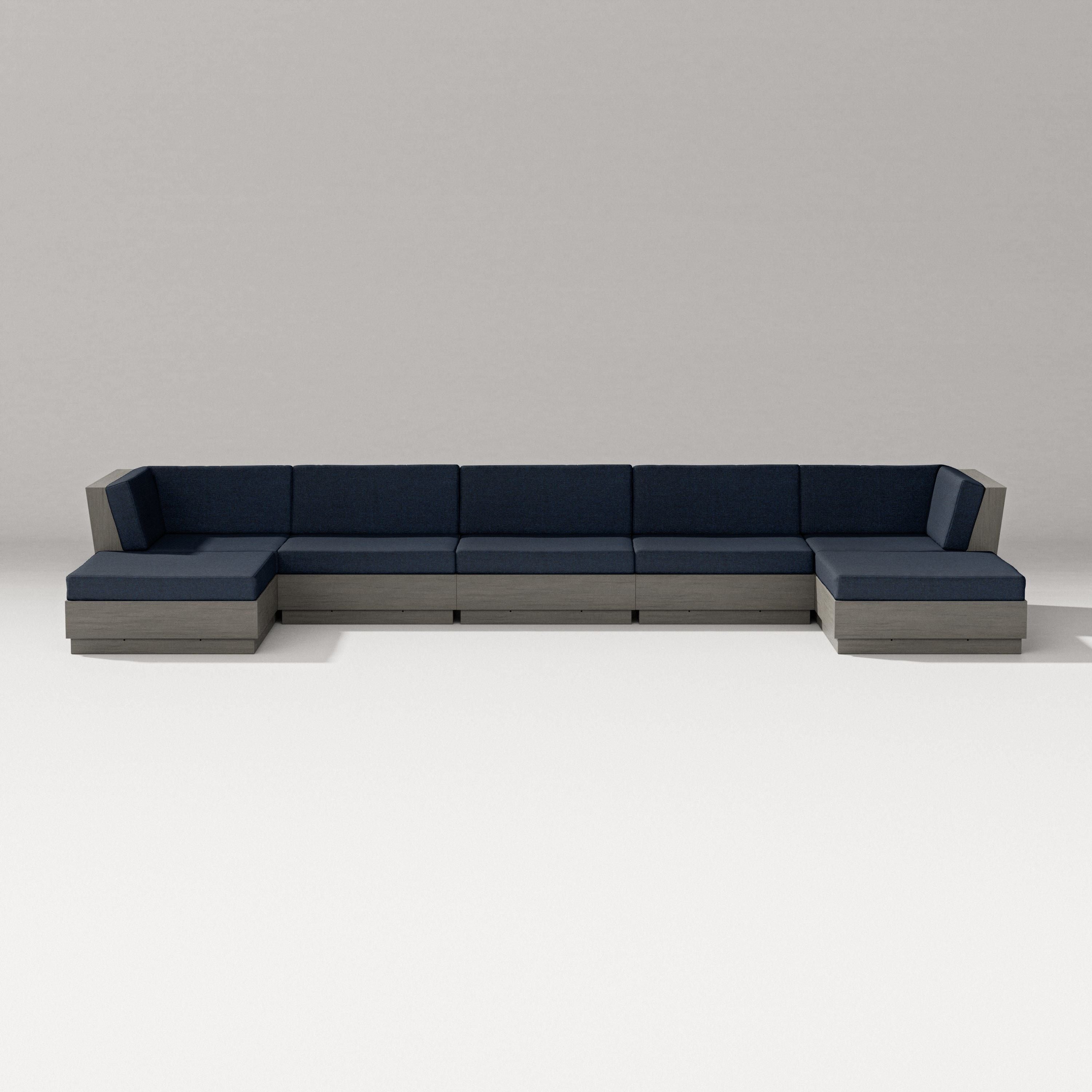 PW Designer Series Elevate 7-Piece Double Chaise Sectional in Driftwood / Marine Indigo