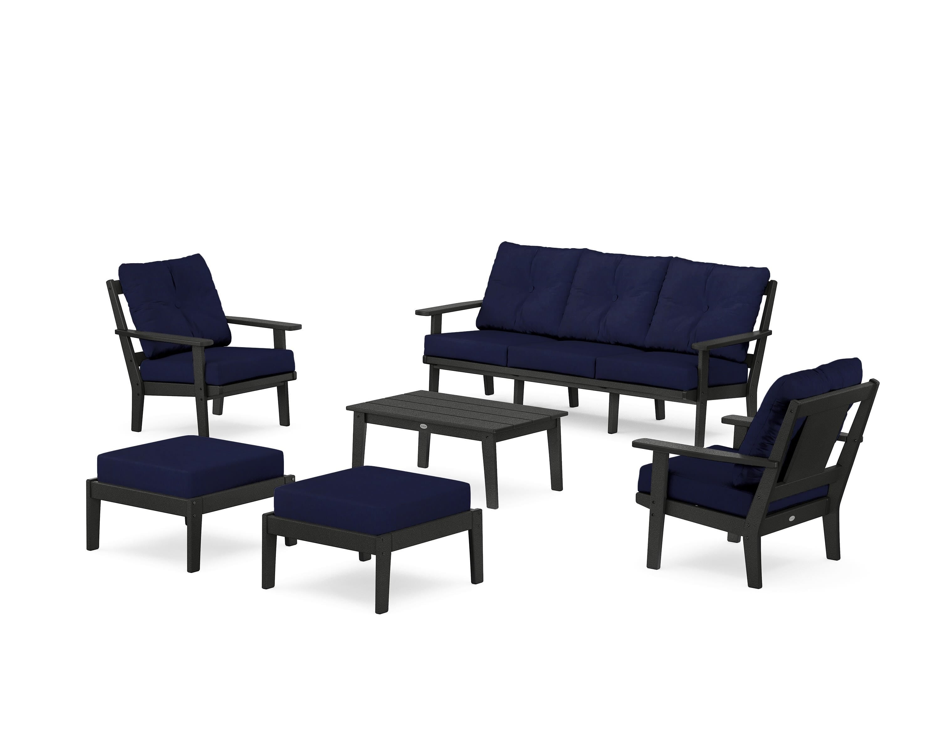 POLYWOOD Prairie 6-Piece Lounge Sofa Set in Black / Navy