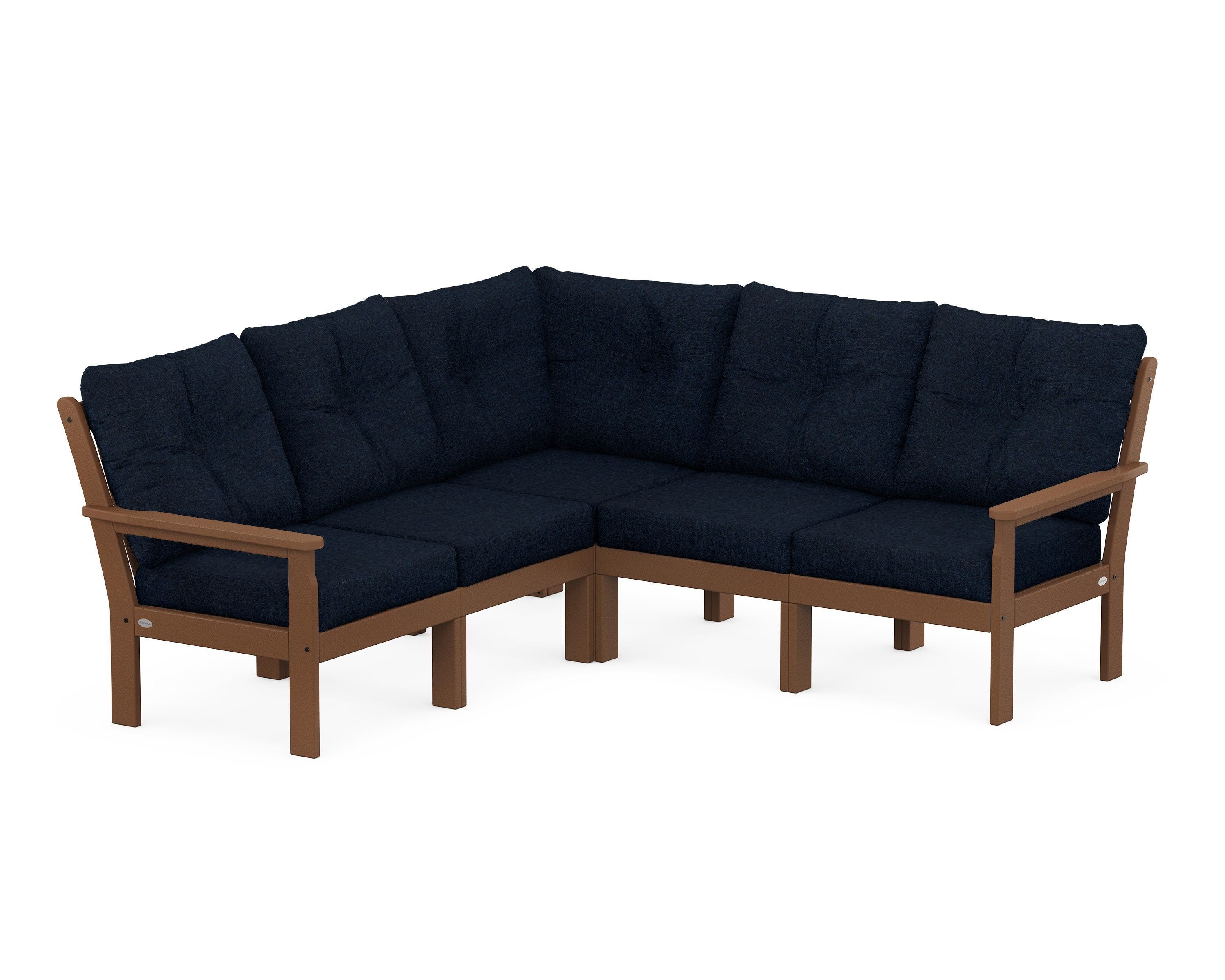 POLYWOOD Vineyard 5-Piece Sectional in Teak / Marine Indigo