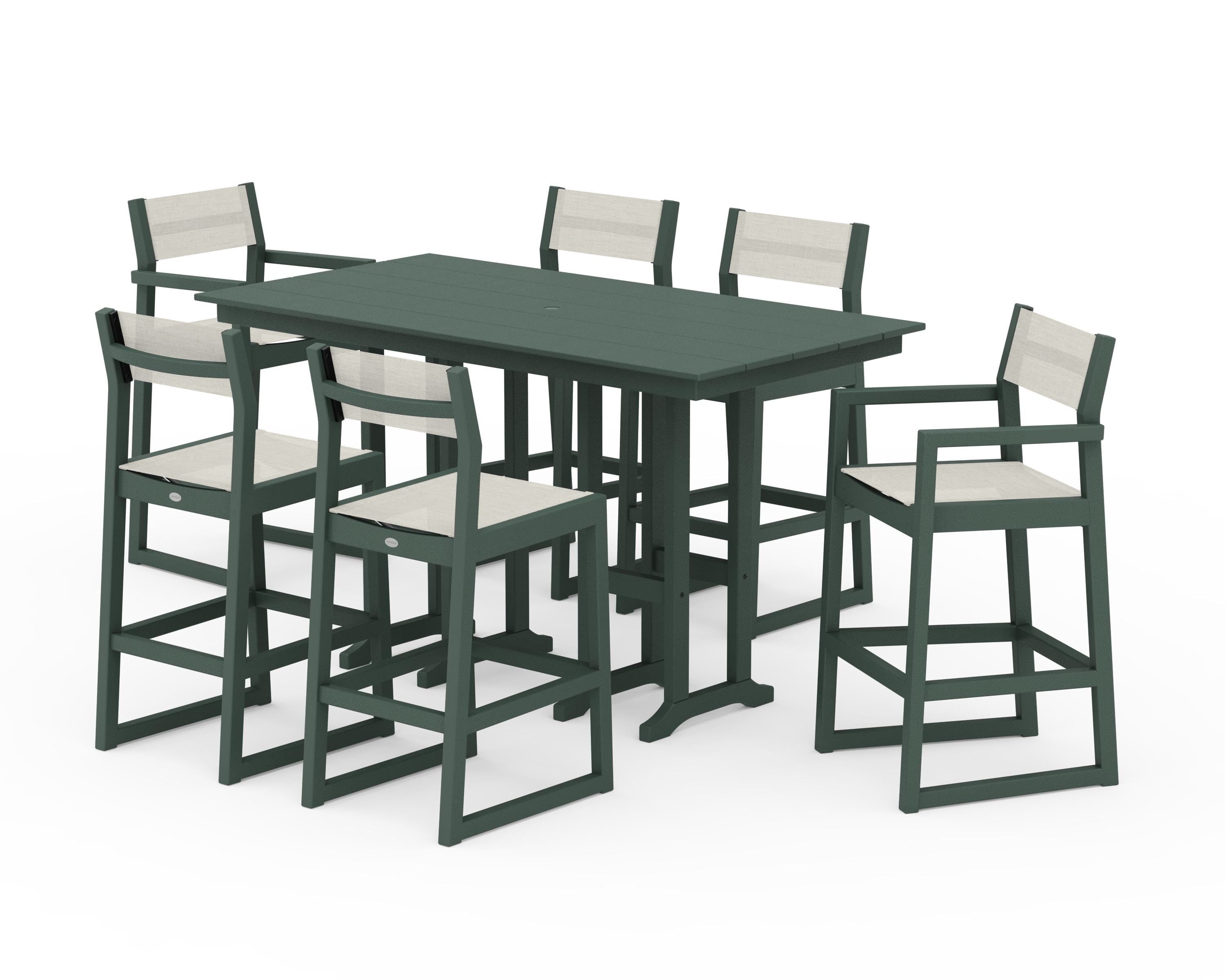 POLYWOOD EDGE Sling 7-Piece Farmhouse Bar Set in Green / Parchment Sling