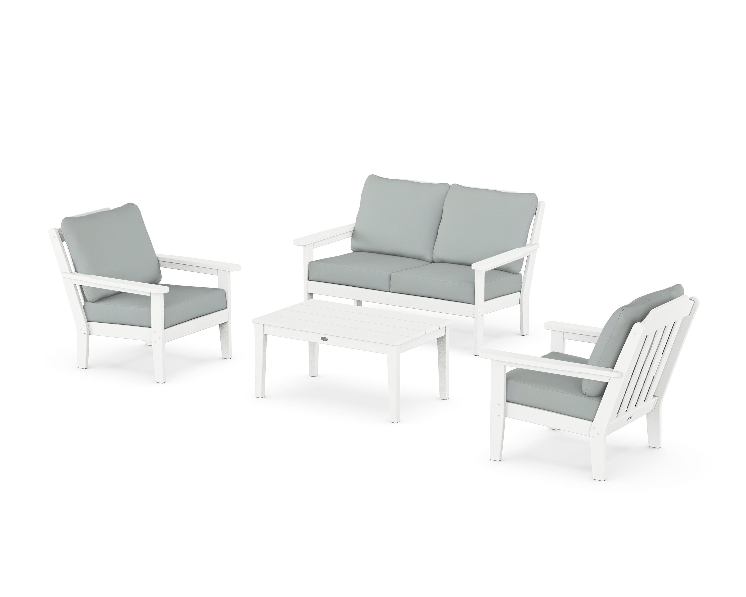 Country Living Cottage 4-Piece Deep Seating Set with Loveseat in White / Spa