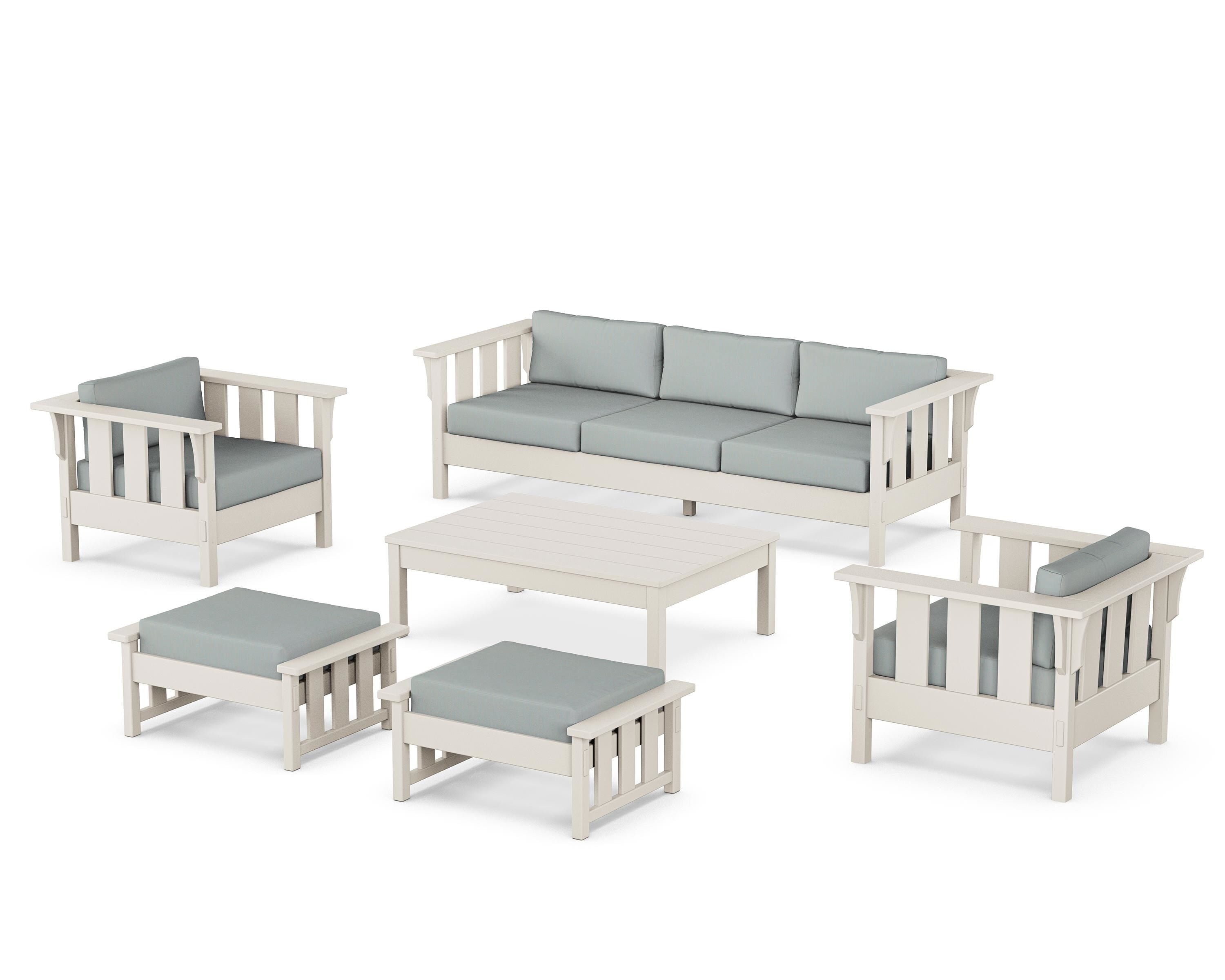 Martha Stewart by POLYWOOD Acadia 6-Piece Lounge Sofa Set in Sand / Spa