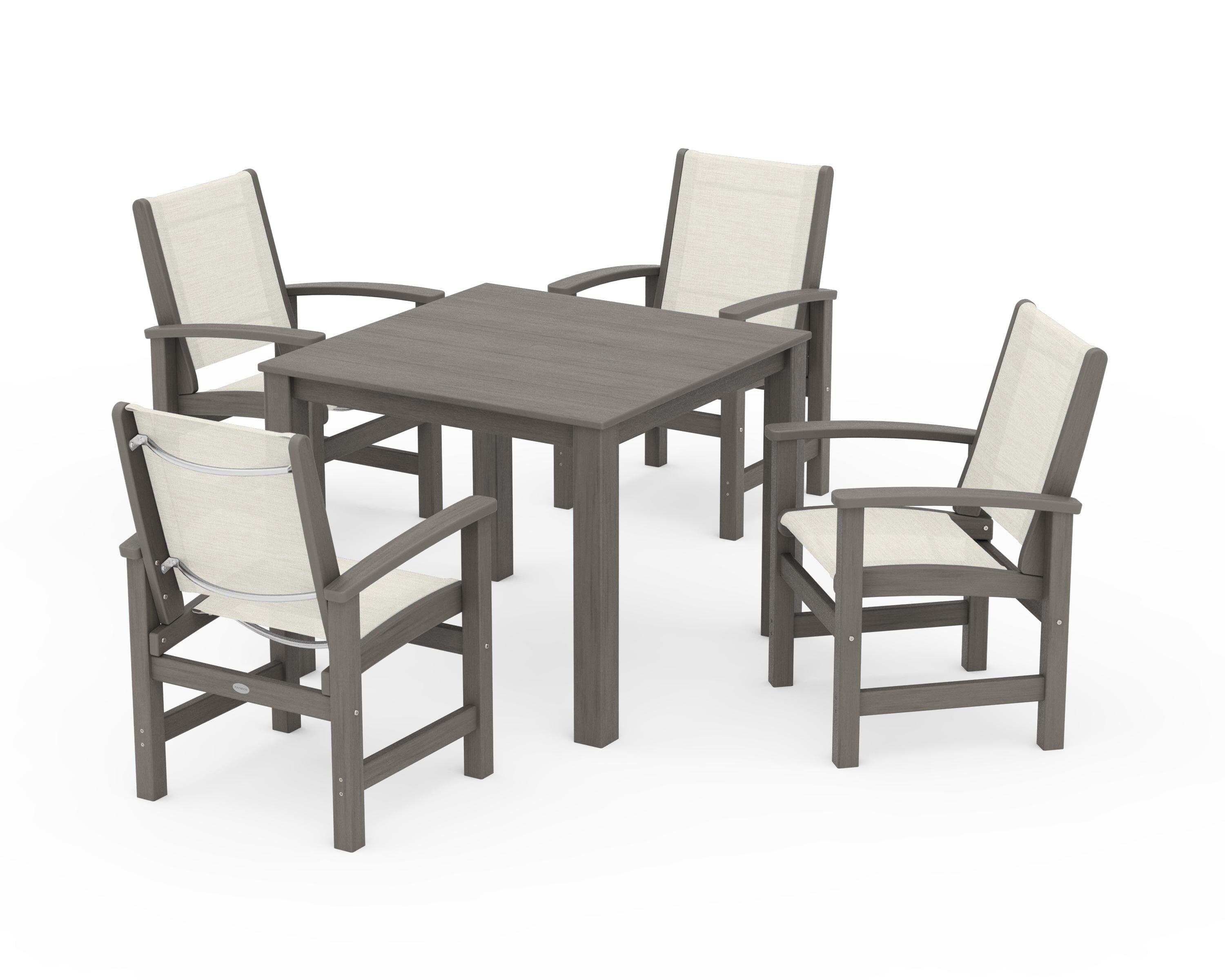 POLYWOOD Coastal 5-Piece Parsons Dining Set in Driftwood / Parchment Sling