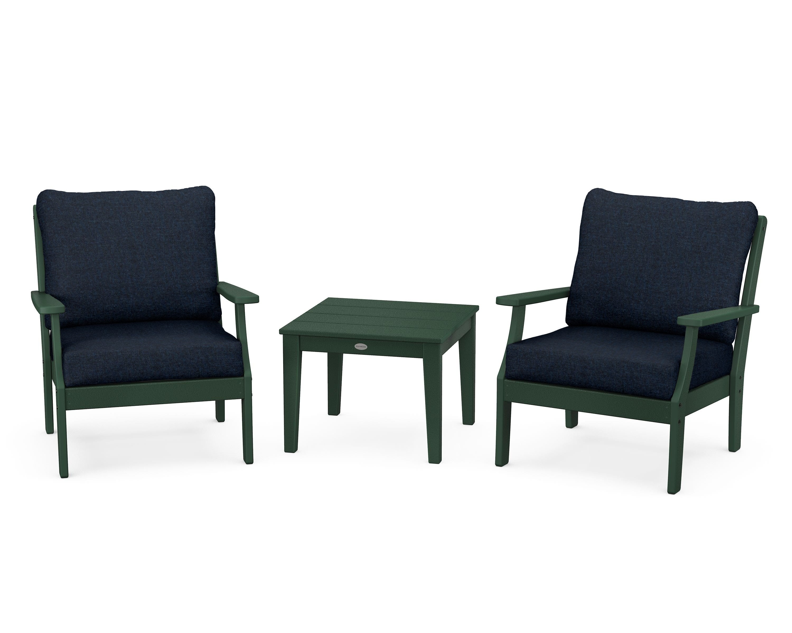 POLYWOOD Braxton 3-Piece Deep Seating Set in Green / Marine Indigo