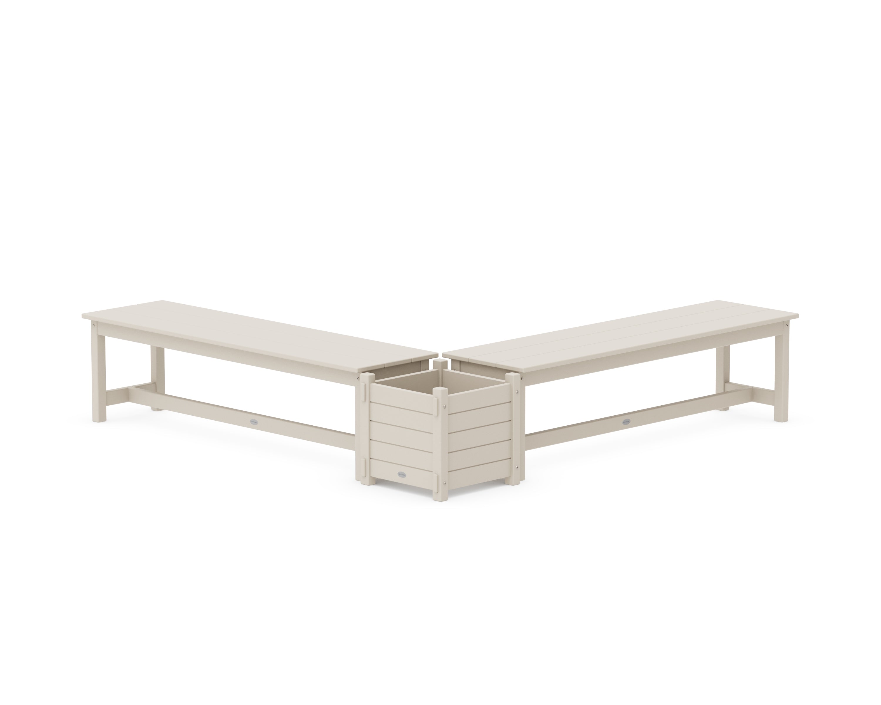 POLYWOOD 60" Nautical L- Shaped Planter Bench Set in Sand