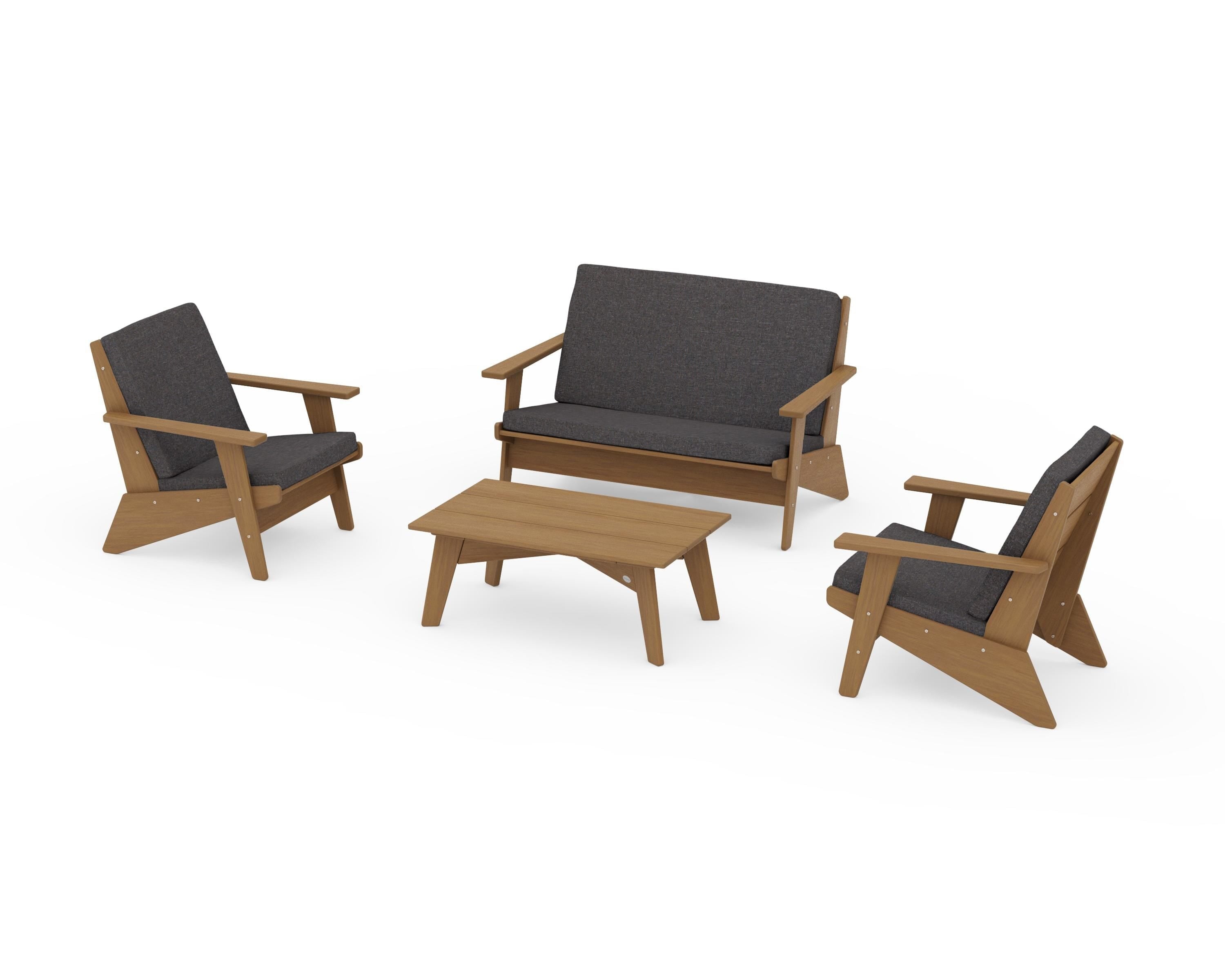 POLYWOOD Riviera Modern Lounge 4-Piece Set in Natural / Ash Charcoal