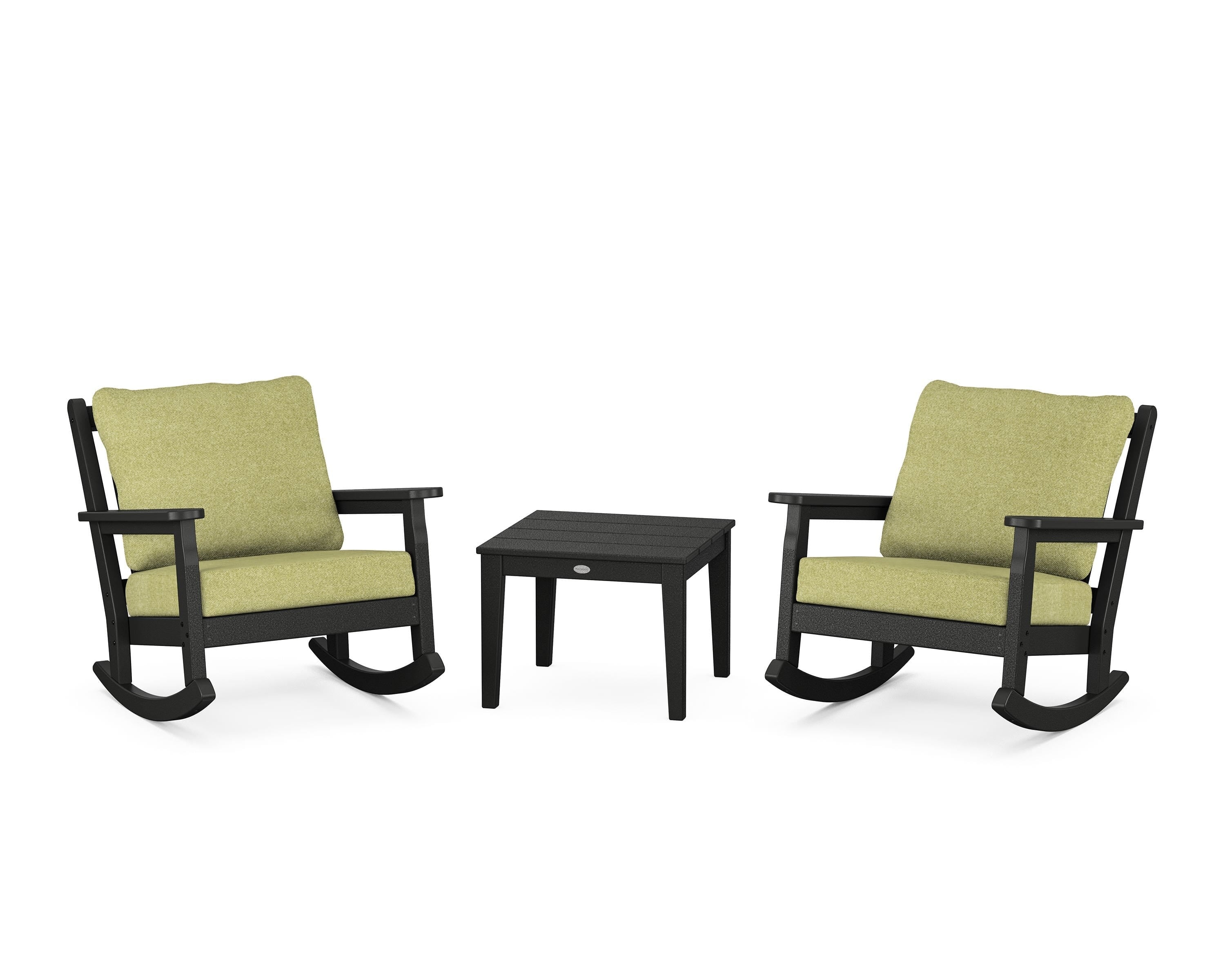 POLYWOOD Chippendale 3-Piece Deep Seating Rocker Set in Black / Chartreuse Boucle