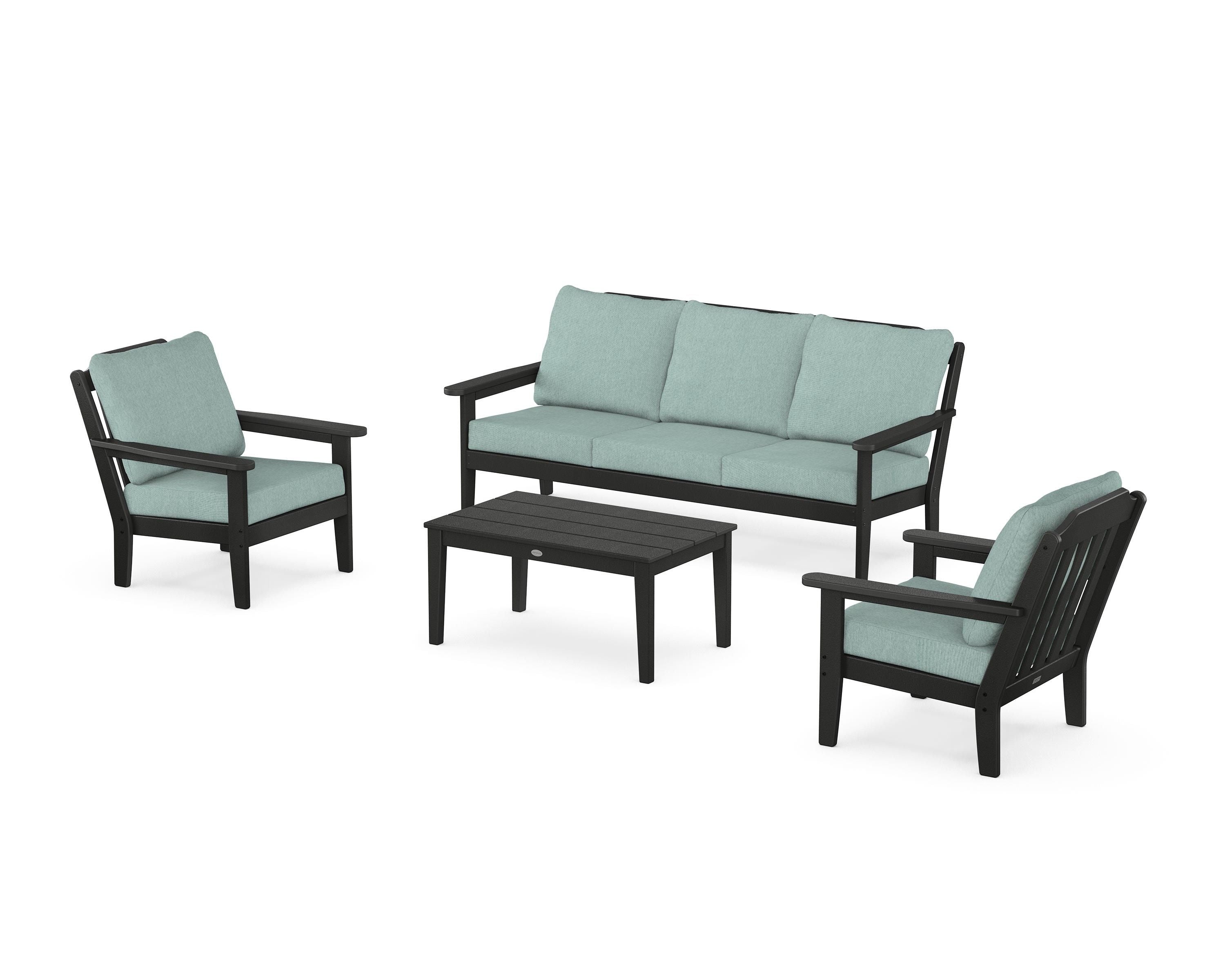 Country Living Cottage 4-Piece Deep Seating Set with Sofa in Black / Glacier Spa
