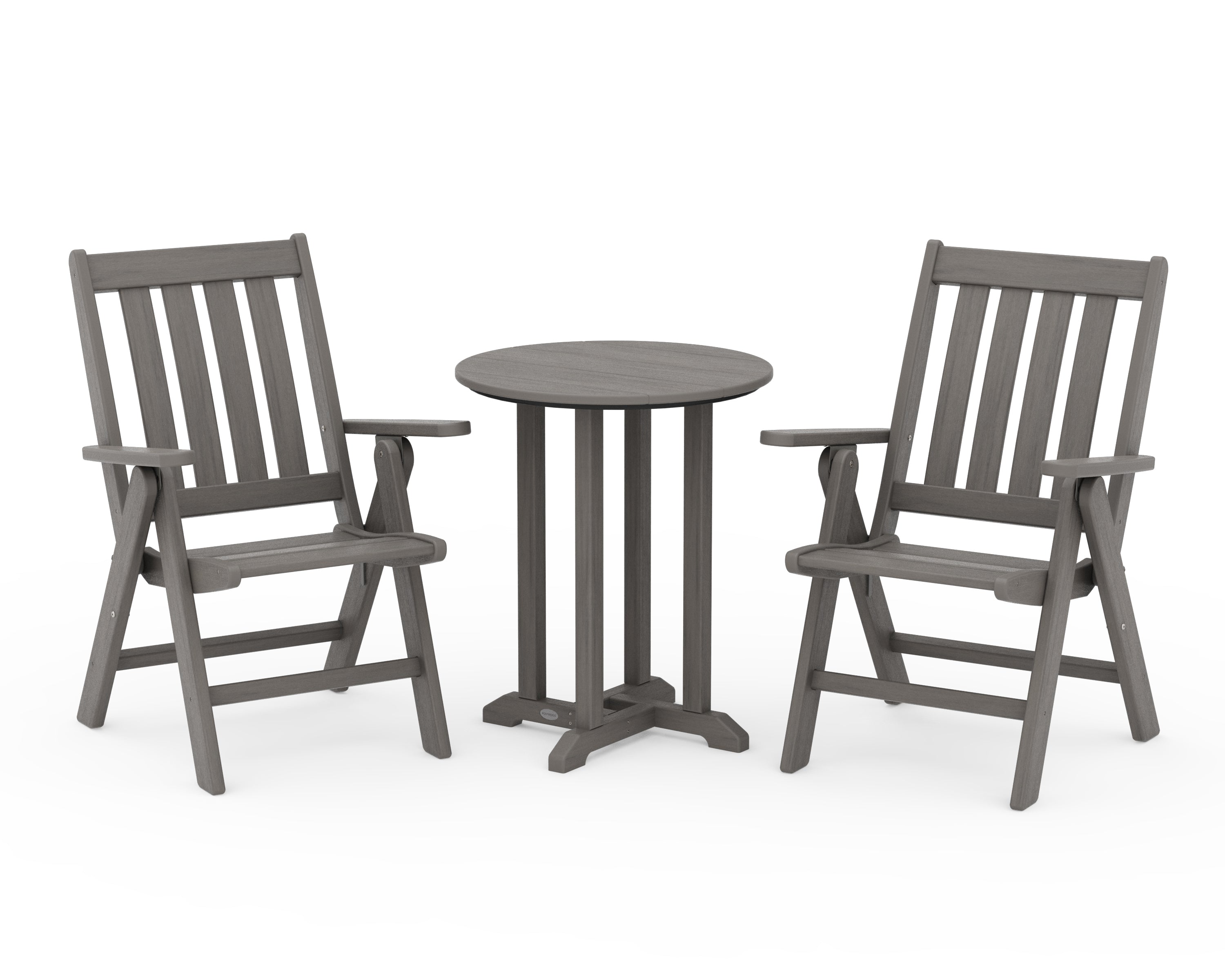 POLYWOOD Vineyard Folding Chair 3-Piece Round Bistro Dining Set in Driftwood
