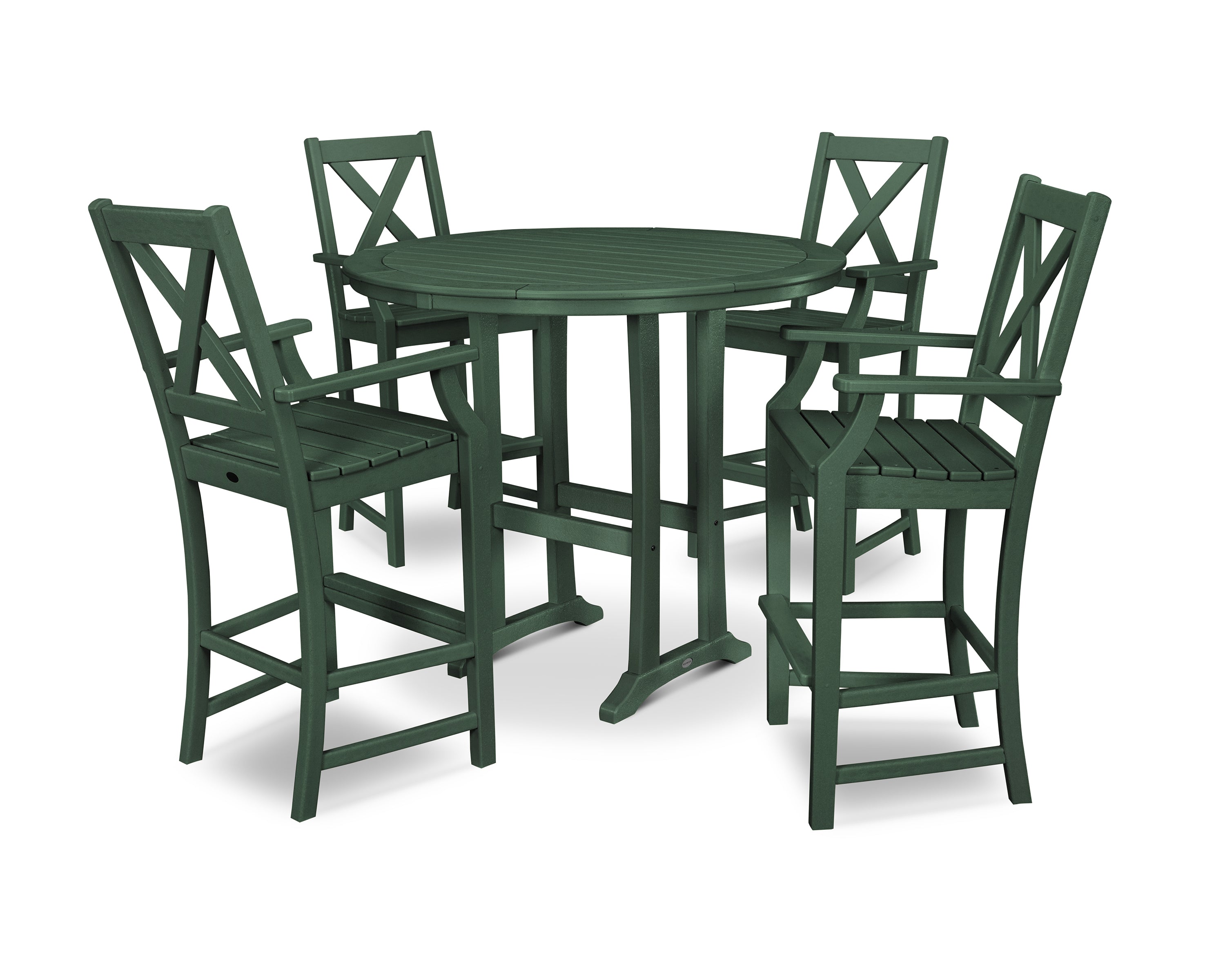 POLYWOOD® Braxton 5-Piece Nautical Trestle Arm Chair Bar Set in Green