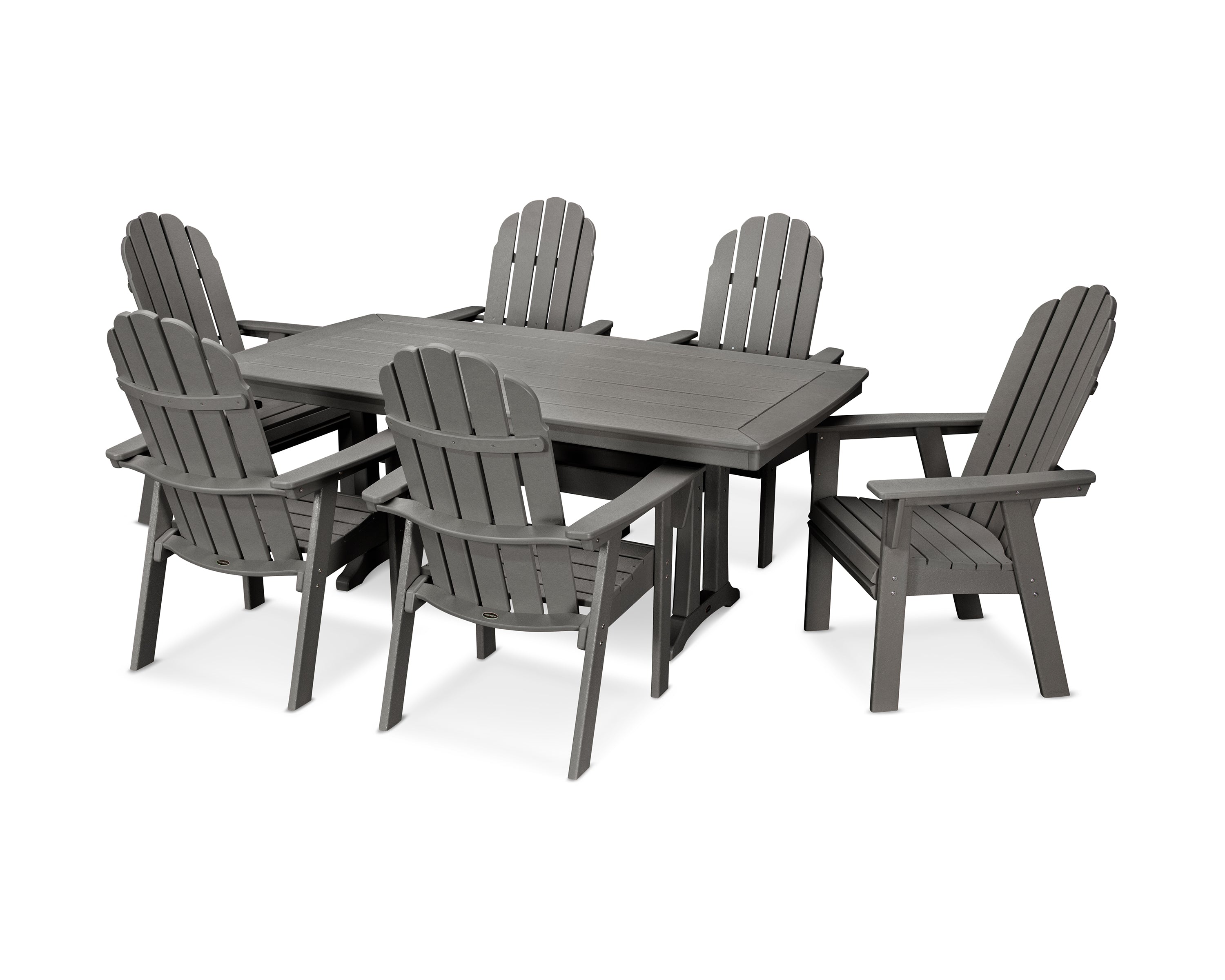 POLYWOOD® Vineyard Curveback Adirondack 7-Piece Dining Set with Trestle Legs in Slate Grey