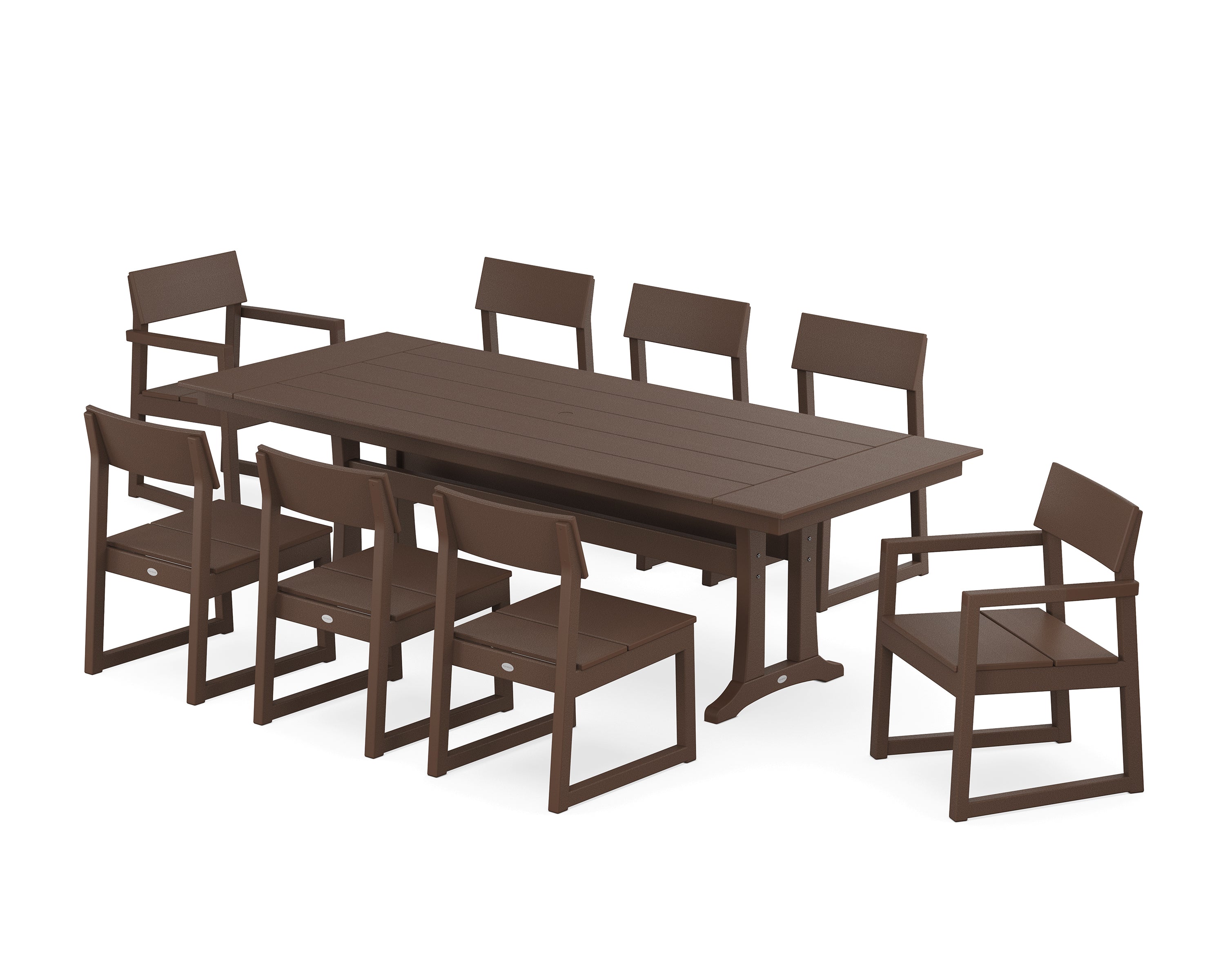 POLYWOOD® EDGE 9-Piece Farmhouse Dining Set with Trestle Legs in Mahogany