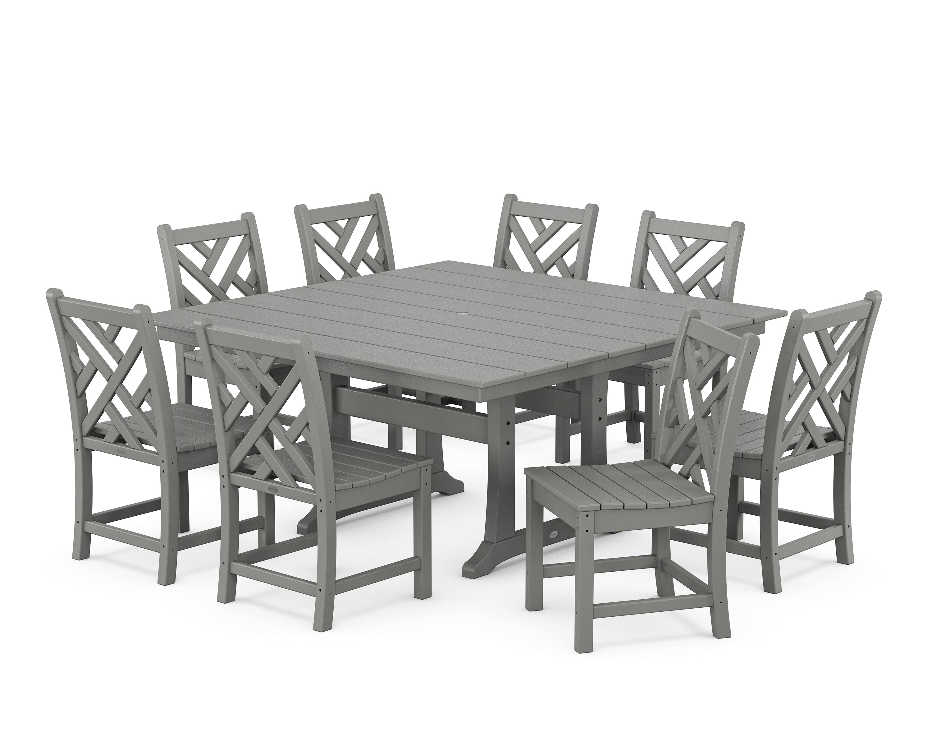 POLYWOOD Chippendale 9-Piece Farmhouse Trestle Dining Set in Slate Grey
