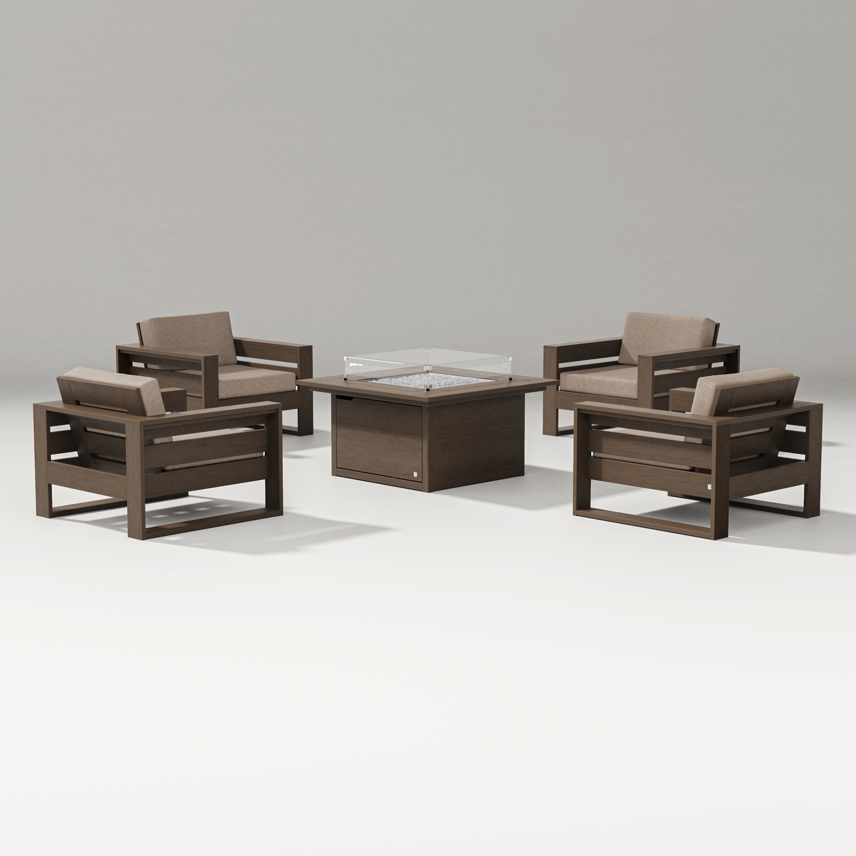 PW Designer Series Latitude 5-Piece Lounge Fire Table Set in Kona / Spiced Burlap