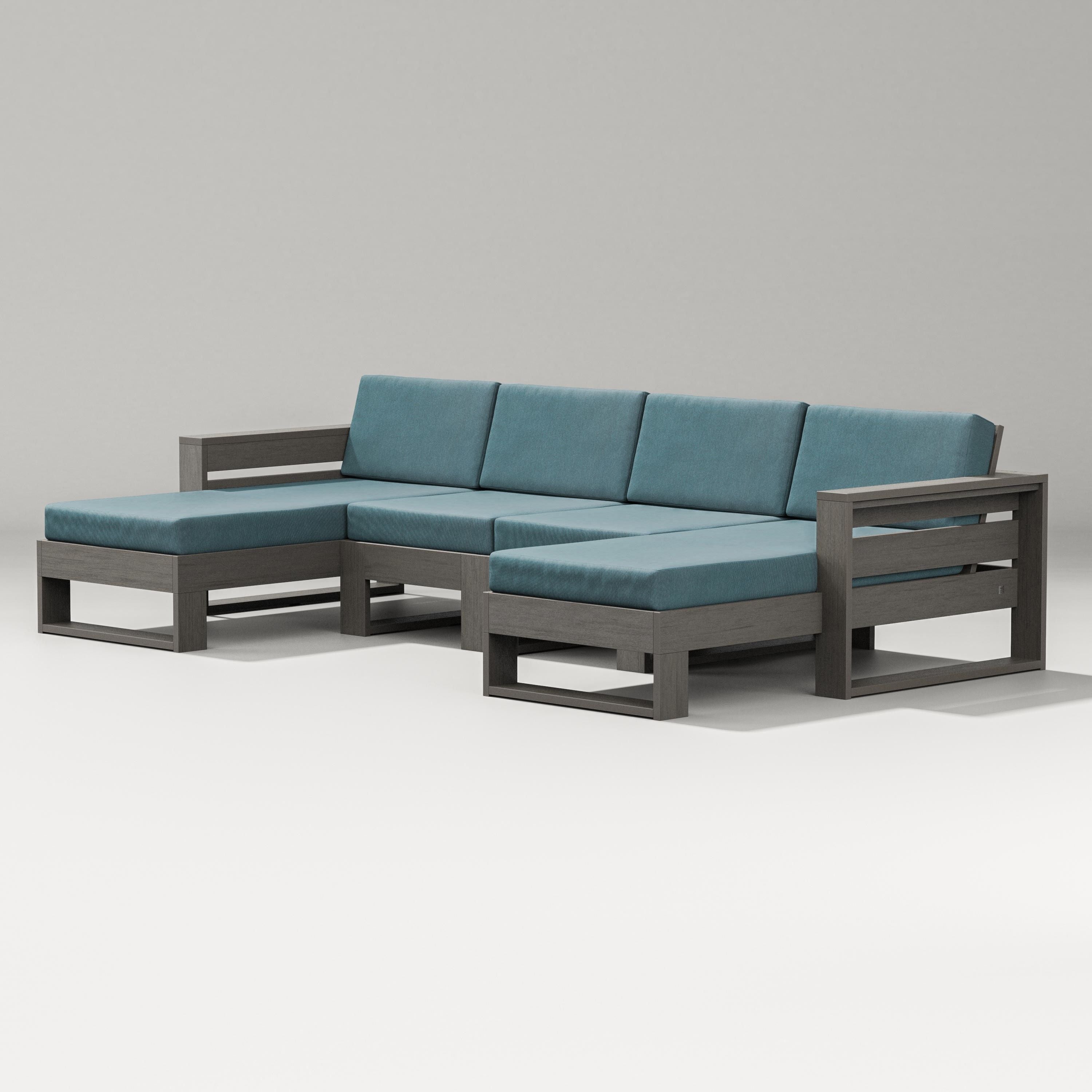 PW Designer Series Latitude Double Chaise Sectional in Driftwood / Ocean Teal