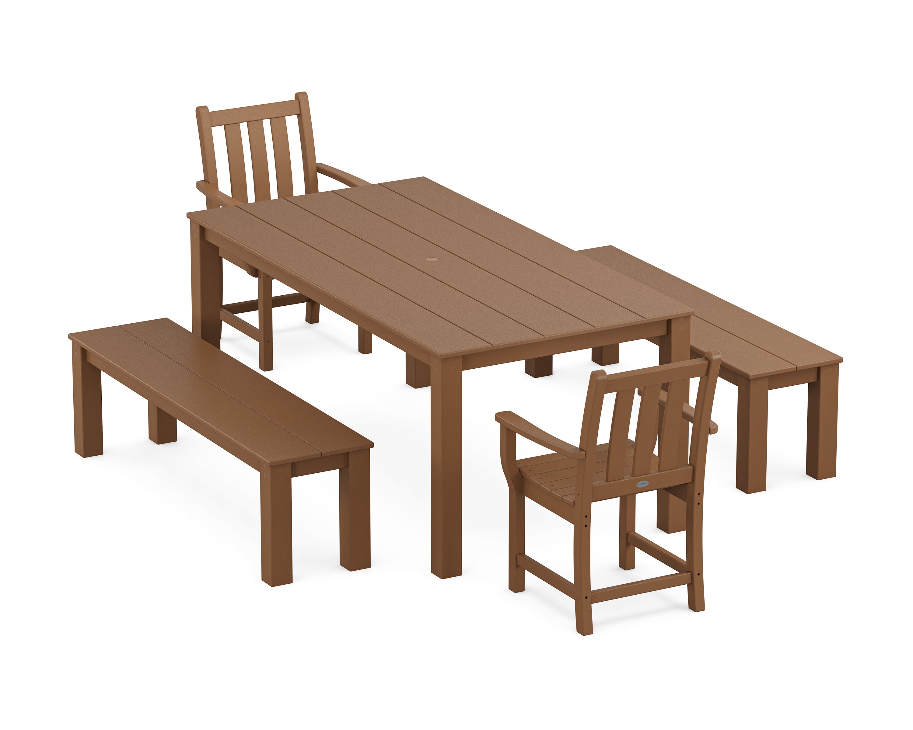 POLYWOOD® Traditional Garden 5-Piece Parsons Dining Set with Benches in Teak