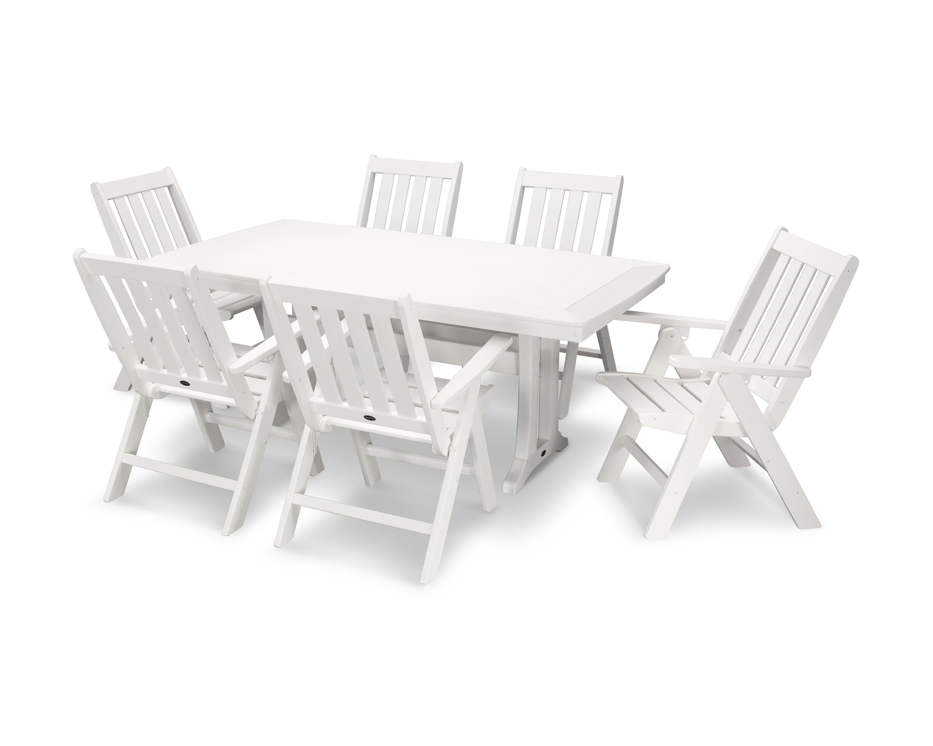 POLYWOOD® Vineyard Folding Chair 7-Piece Dining Set with Trestle Legs in White