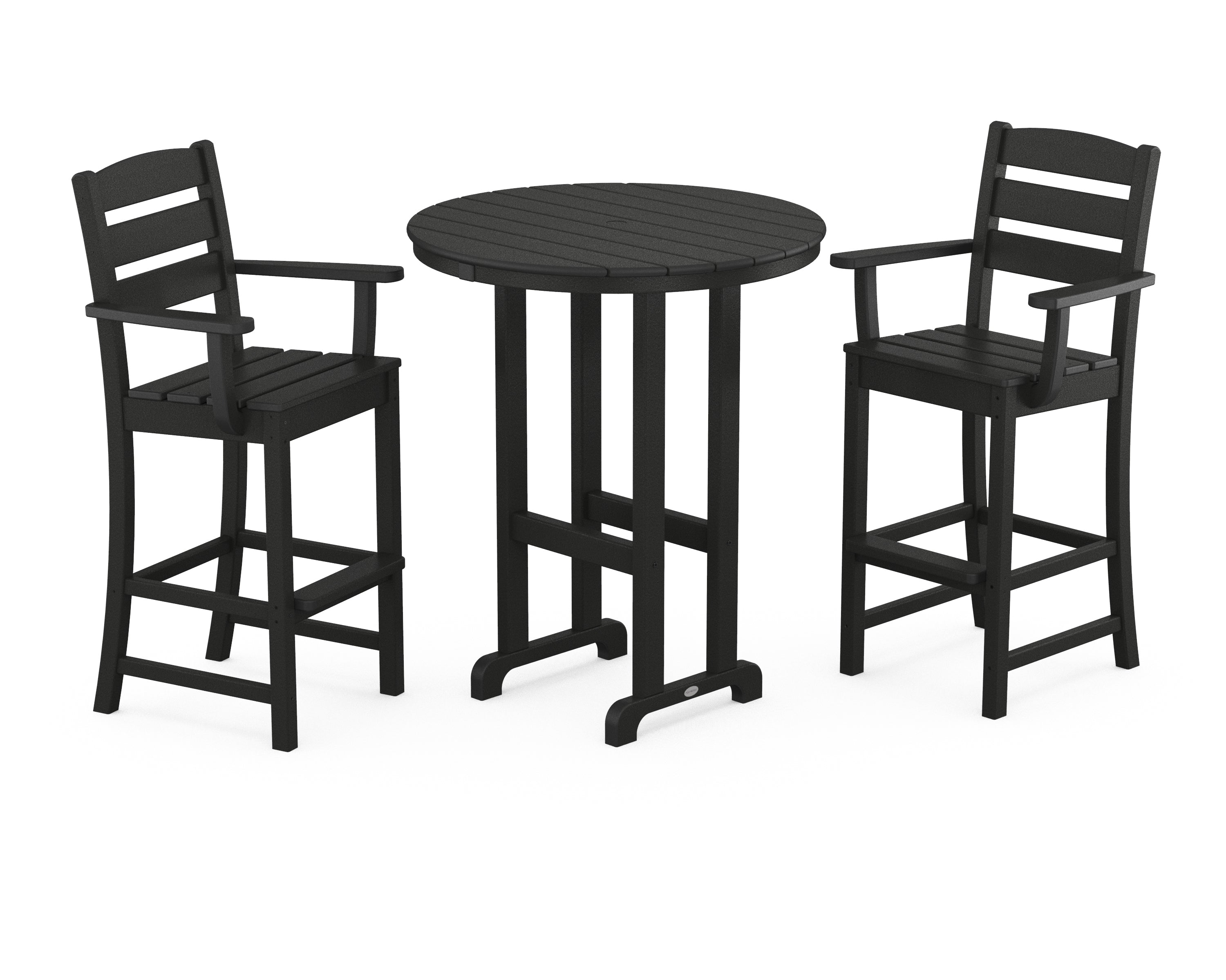 POLYWOOD® Lakeside 3-Piece Round Bar Arm Chair Set in Black