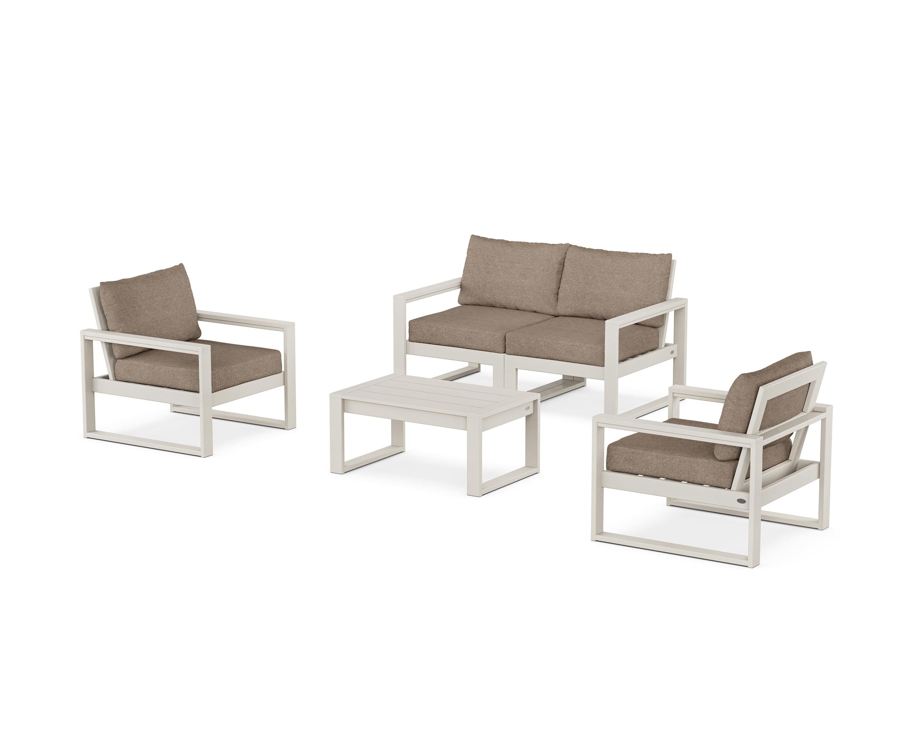 POLYWOOD EDGE Sectional 4-Piece Deep Seating Set with Loveseat in Sand / Spiced Burlap