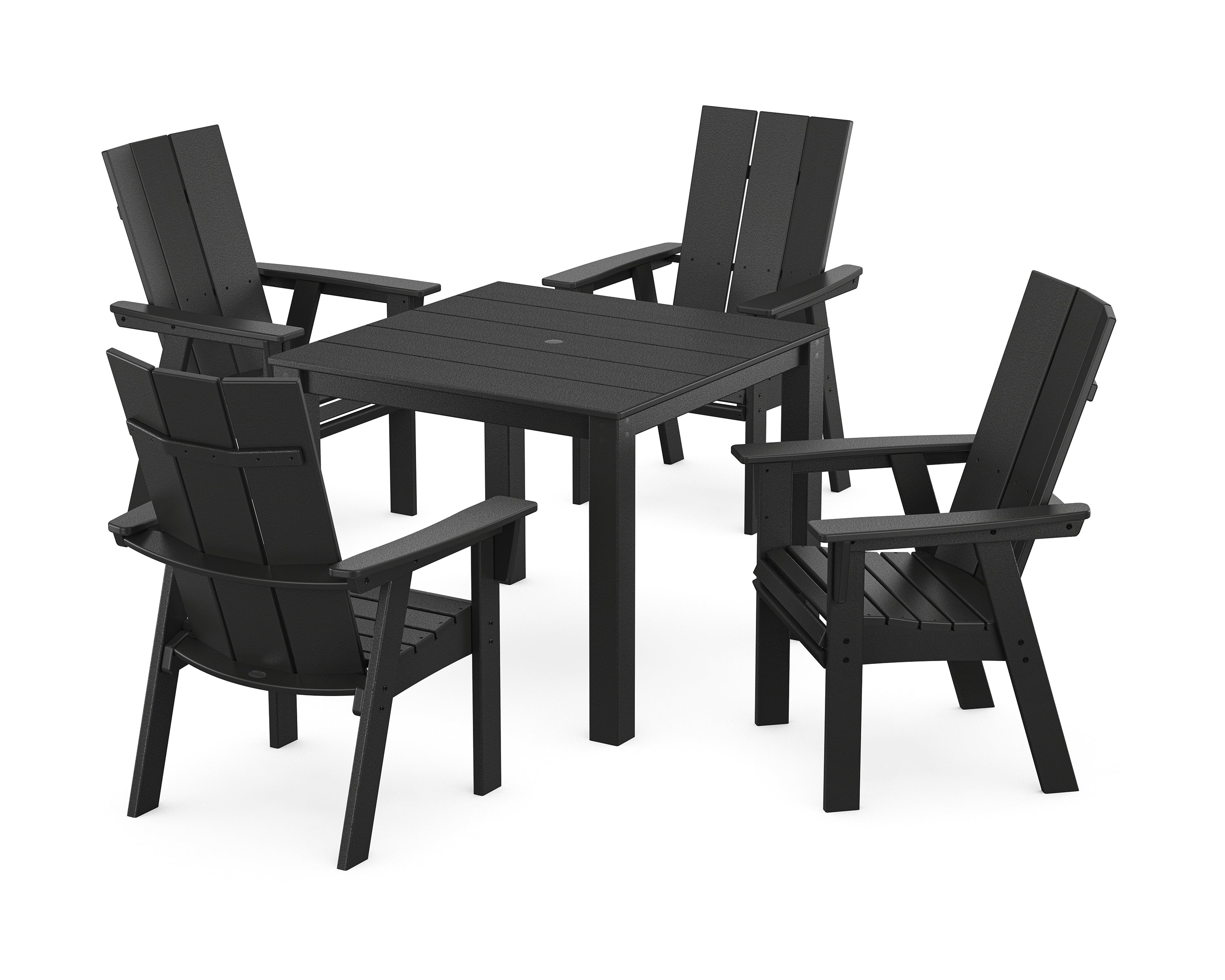 POLYWOOD® Modern Curveback Adirondack 5-Piece Parsons Dining Set in Black