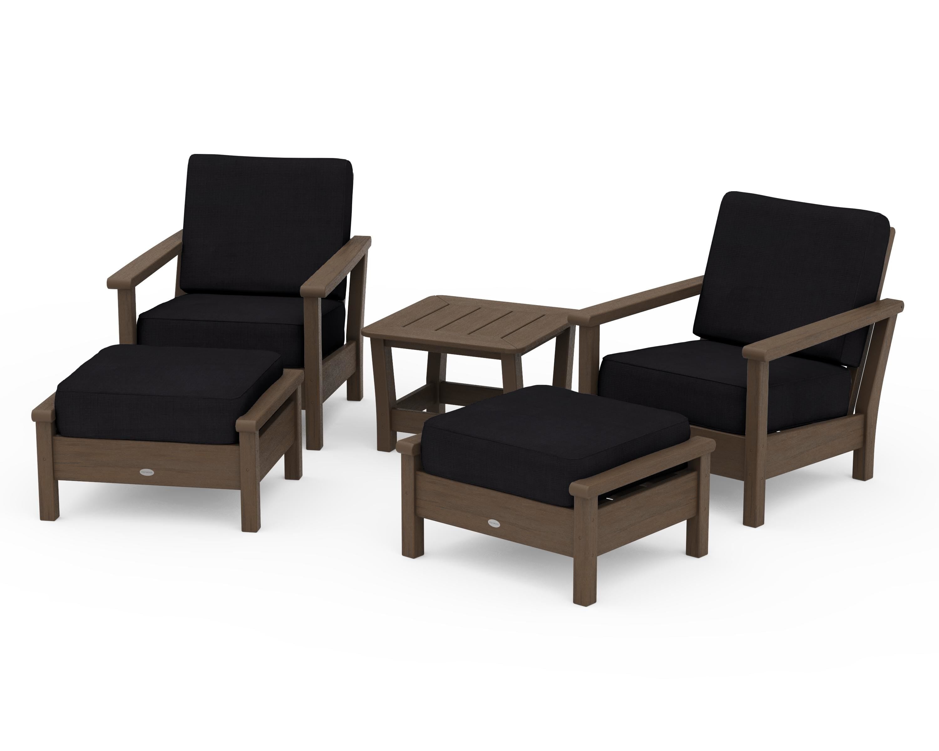 POLYWOOD Harbour 5-Piece Deep Seating Chair Set in Kona / Midnight Linen
