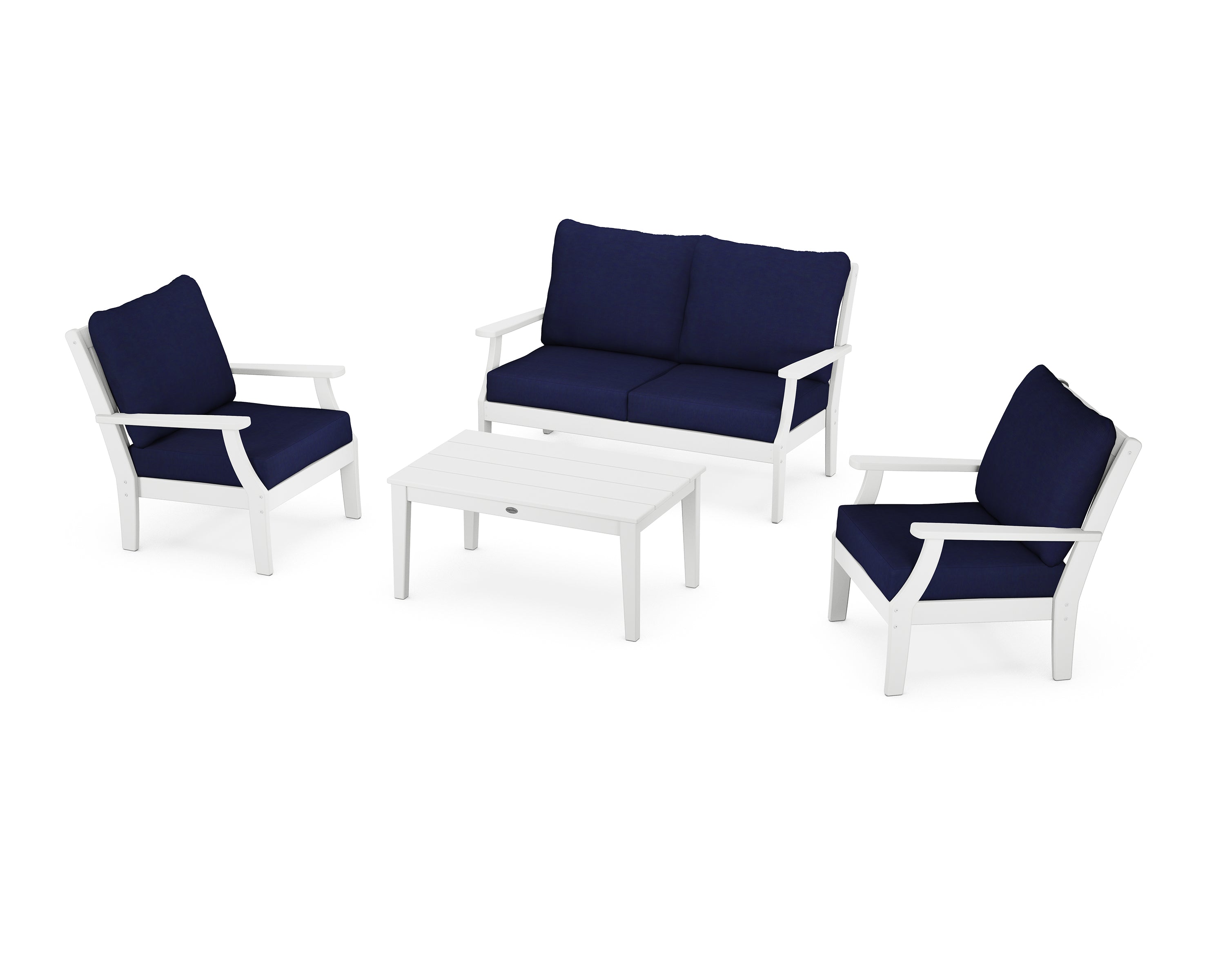 POLYWOOD Braxton 4-Piece Deep Seating Chair Set in White / Navy