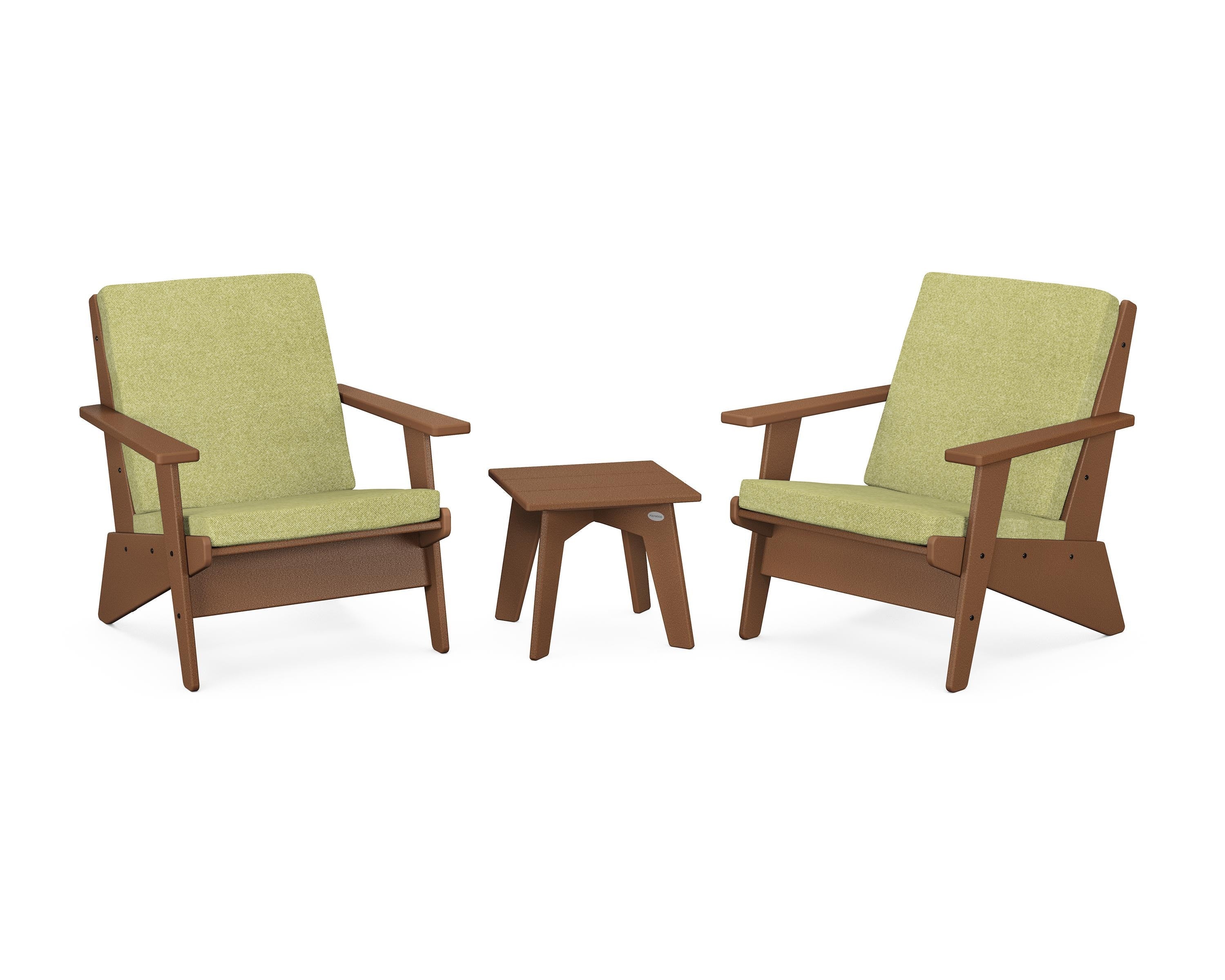 POLYWOOD Riviera Modern Lounge 3-Piece Set in Teak / Chartreuse Boucle