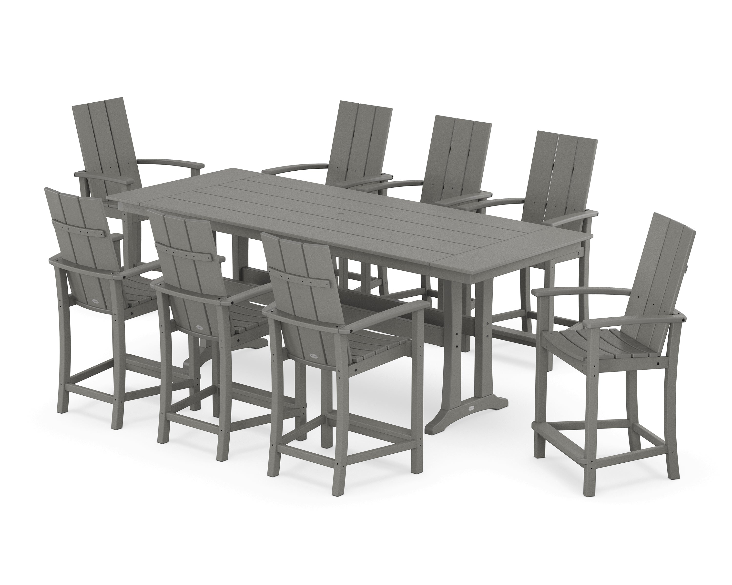 POLYWOOD® Modern Adirondack 9-Piece Farmhouse Counter Set with Trestle Legs in Slate Grey