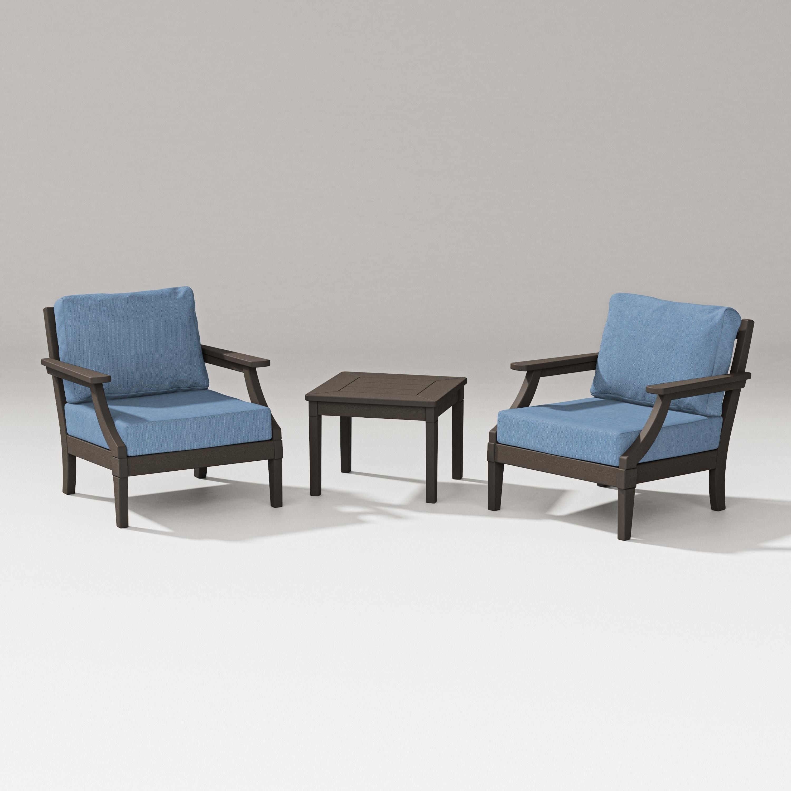 PW Designer Series Estate 3-Piece Lounge Chair Set in Vintage Coffee / Sky Blue