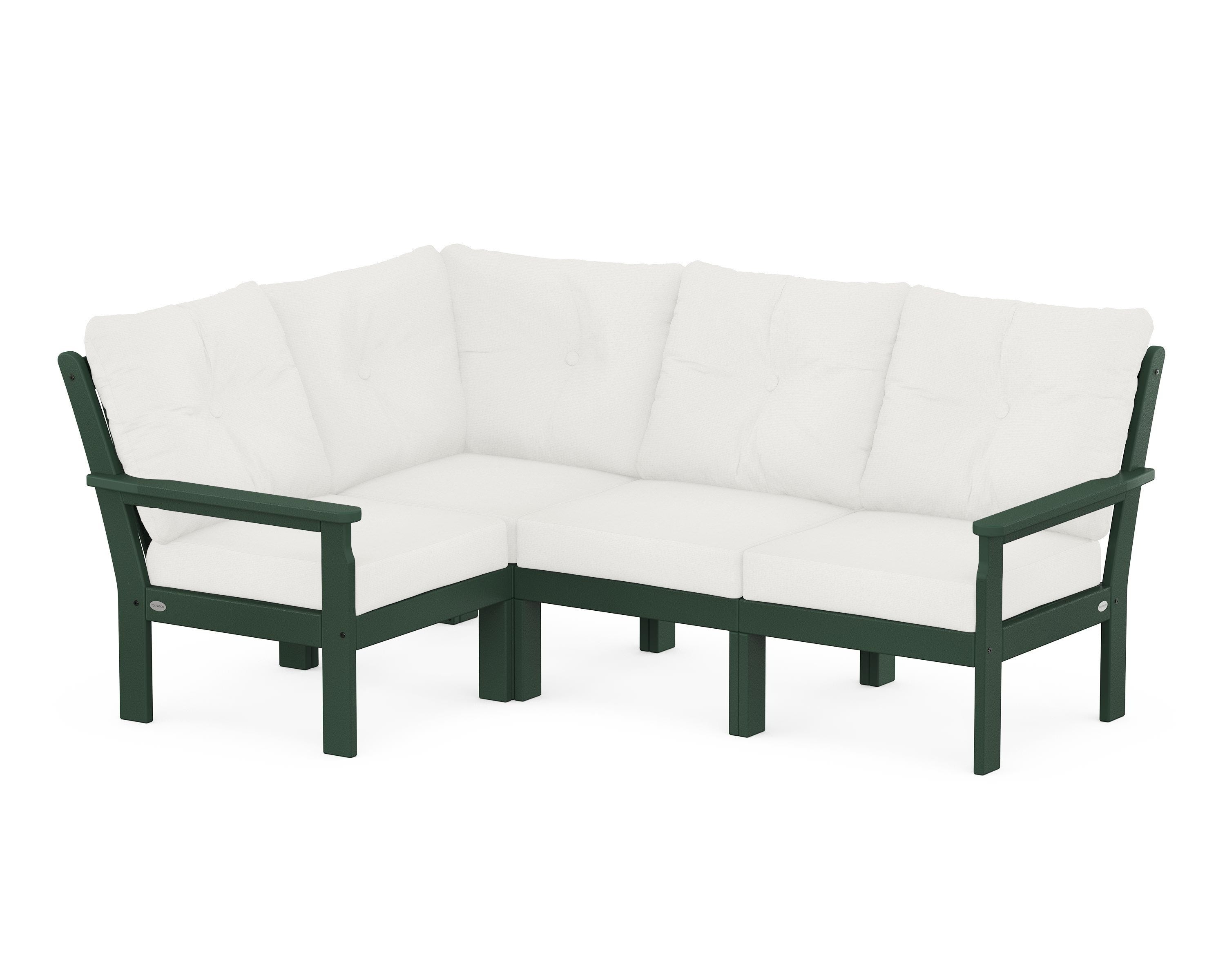 POLYWOOD Vineyard 4-Piece Sectional in Green / Natural Linen