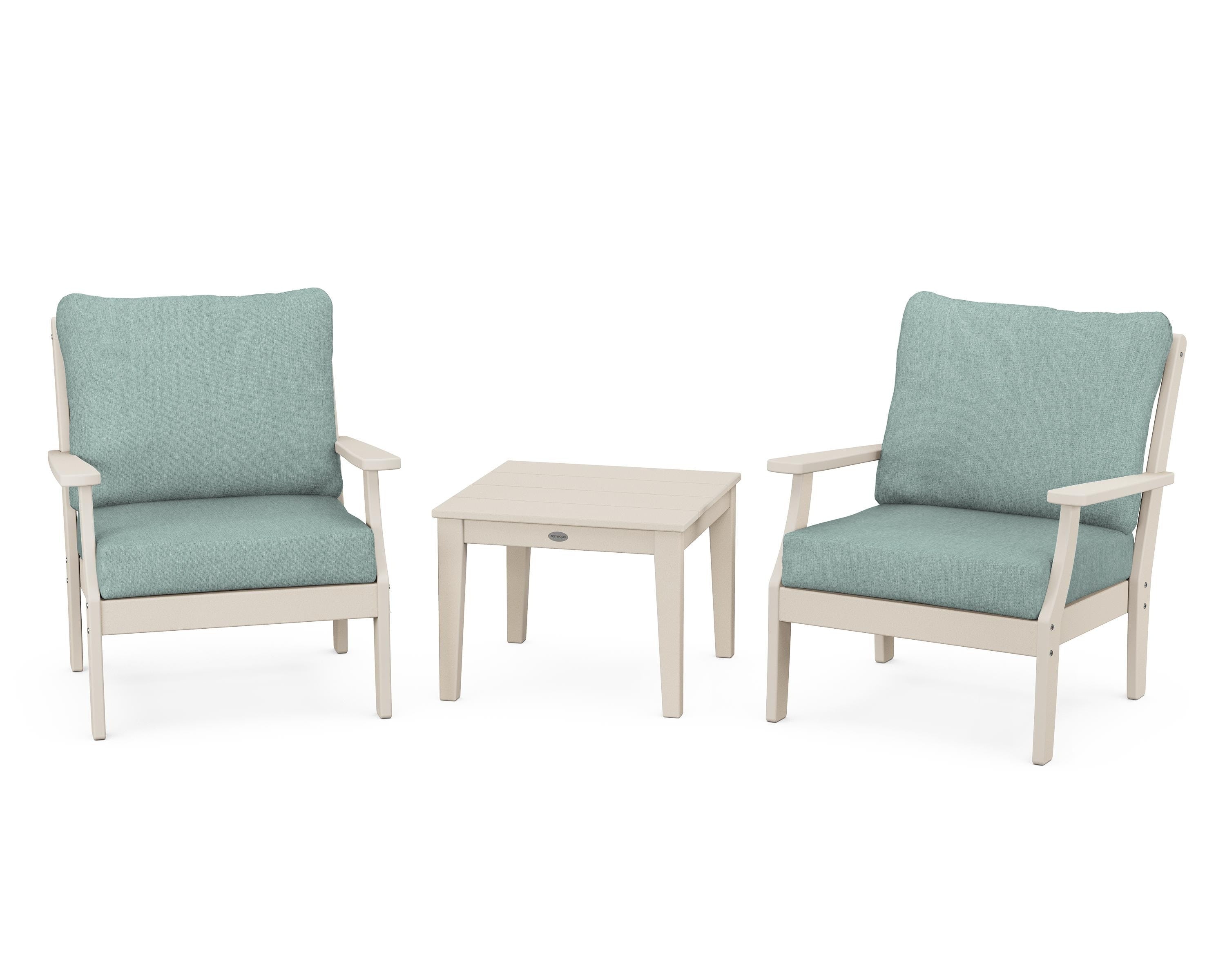 POLYWOOD Braxton 3-Piece Deep Seating Set in Sand / Glacier Spa
