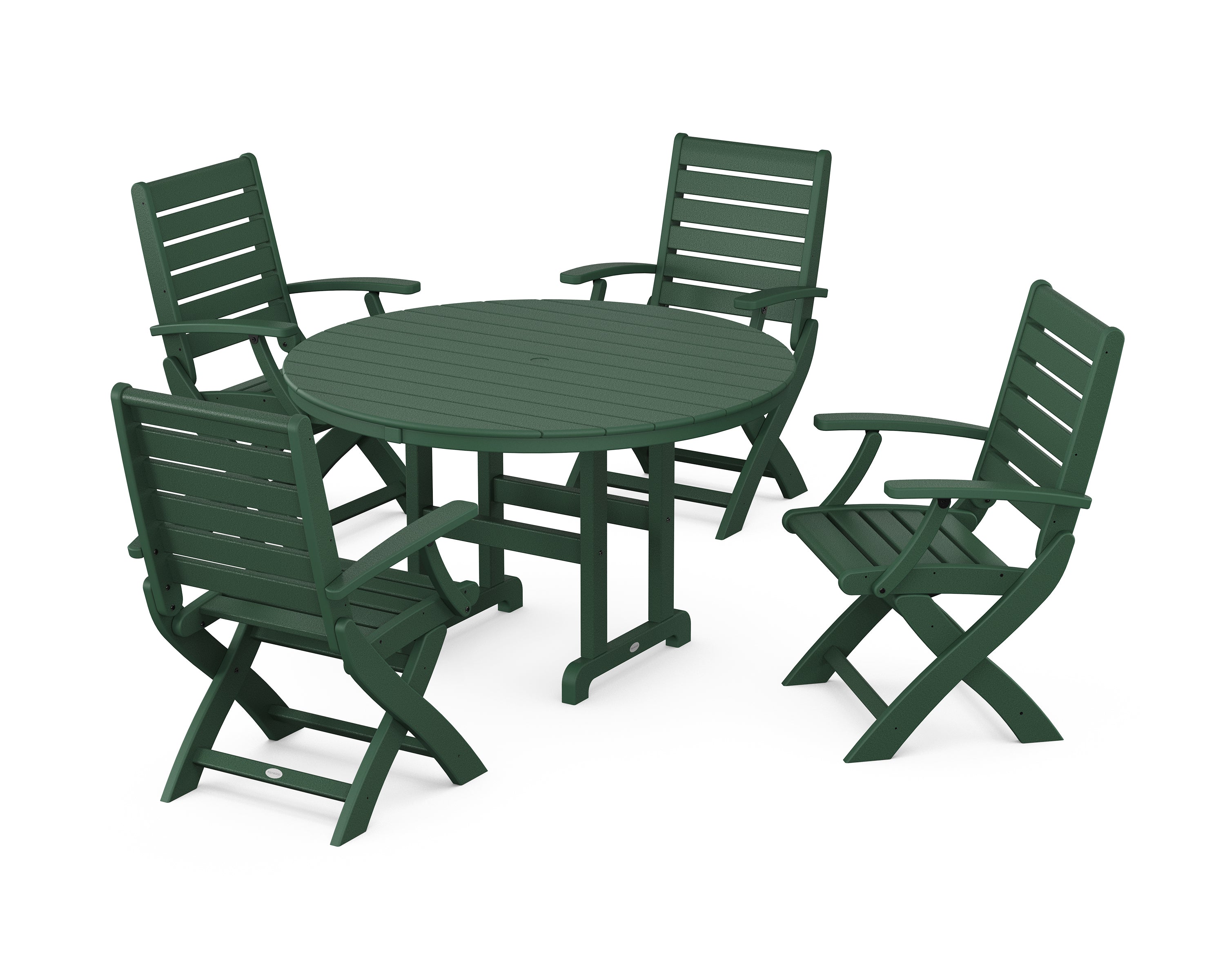 POLYWOOD® Signature Folding Chair 5-Piece Round Farmhouse Dining Set in Green