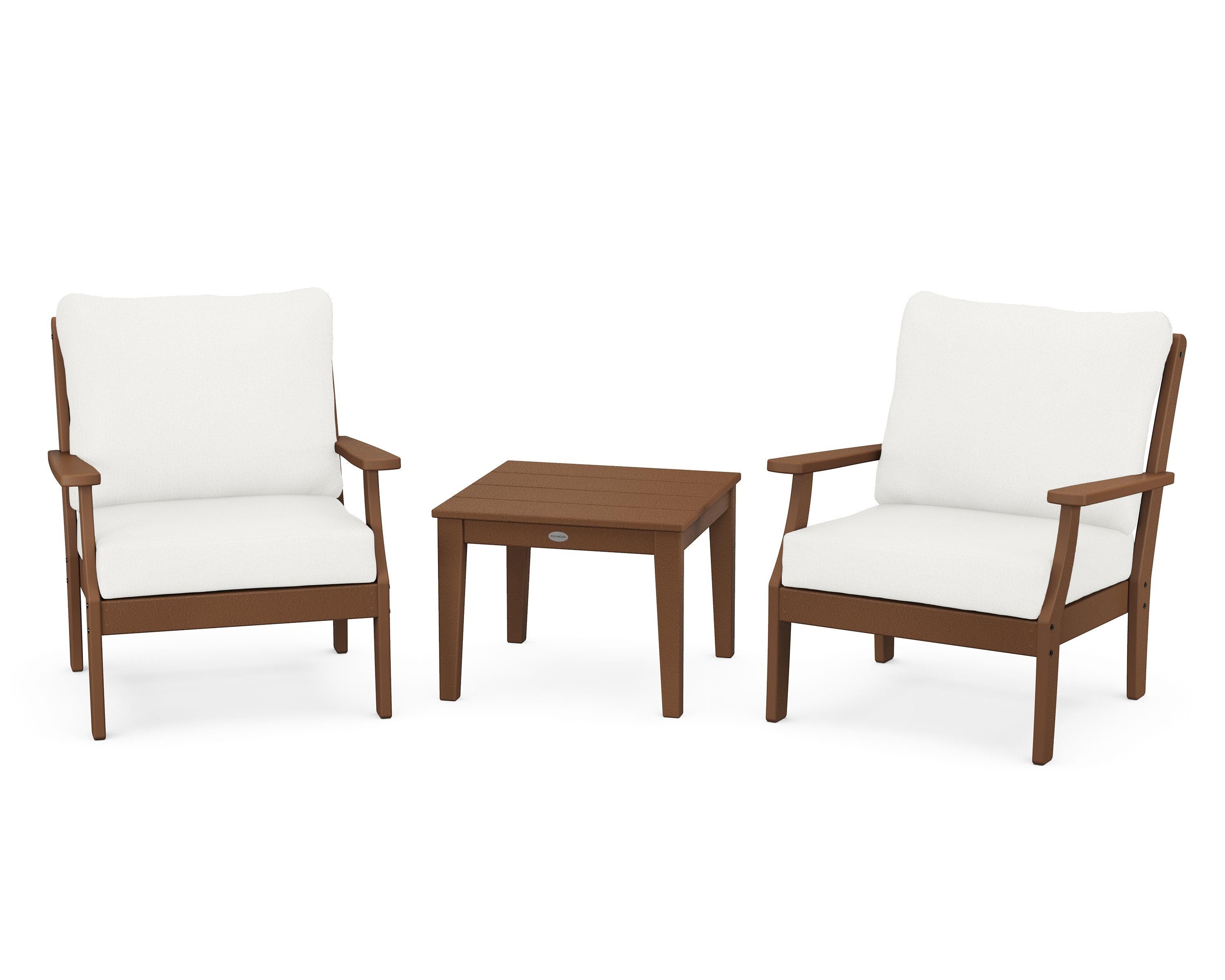 POLYWOOD Braxton 3-Piece Deep Seating Set in Teak / Natural Linen