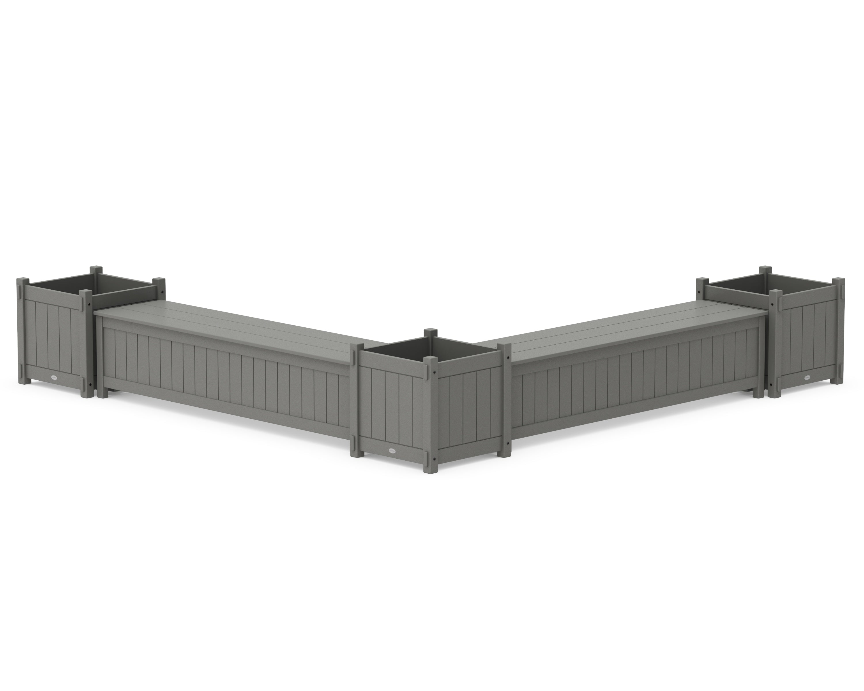 POLYWOOD 72" Vineyard L- Shaped Planter Storage Bench Corner Set- Large in Slate Grey